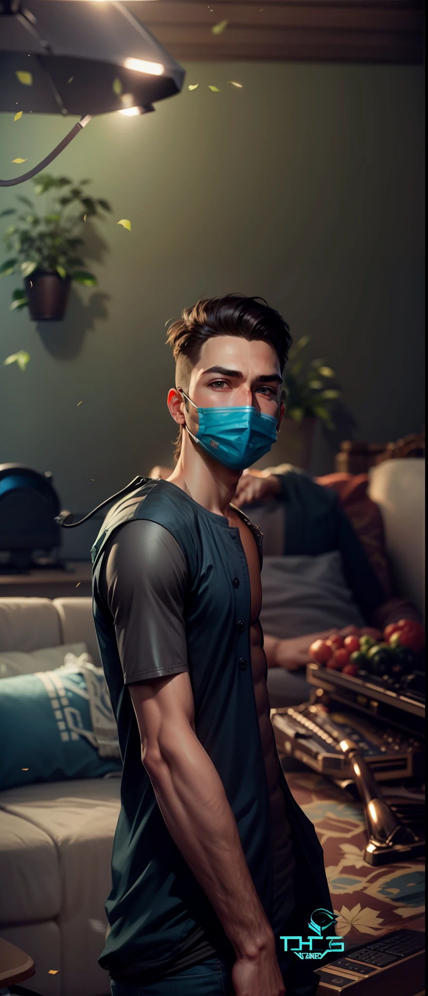 Handsome boy face smooth face realistic with face mask,8k ultra realistic gaming look