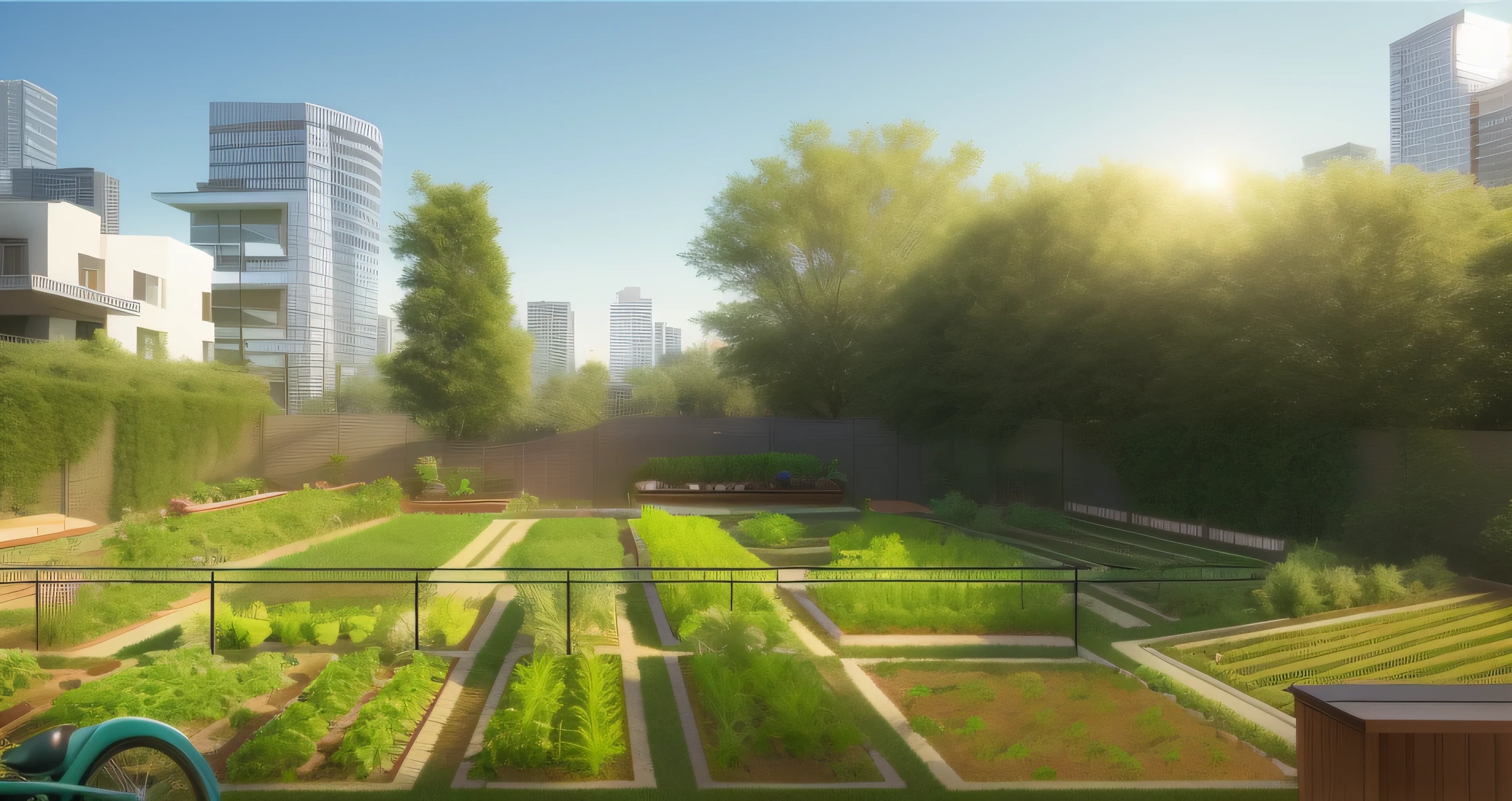 Small open yard for growing vegetables,There are no guardrails,Line of sight height,Heads-up,Urban farmland,morningglow