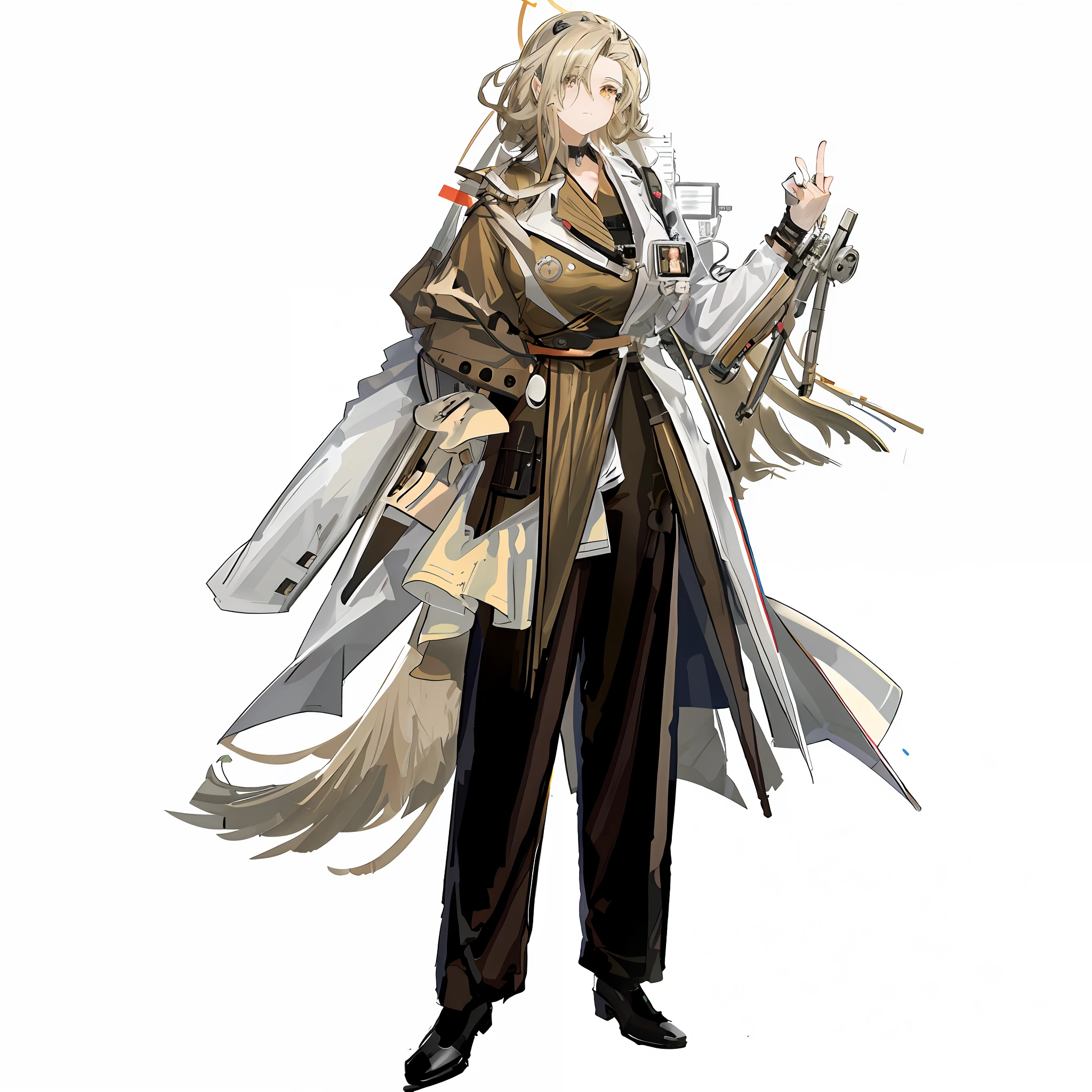 hyper-detailing，anime big breast，illustration，A close-up of a man in scientific overalls holding an apparatus, Photos of female scientists, official character art, Main character, American comic book art，From the Ark of Tomorrow