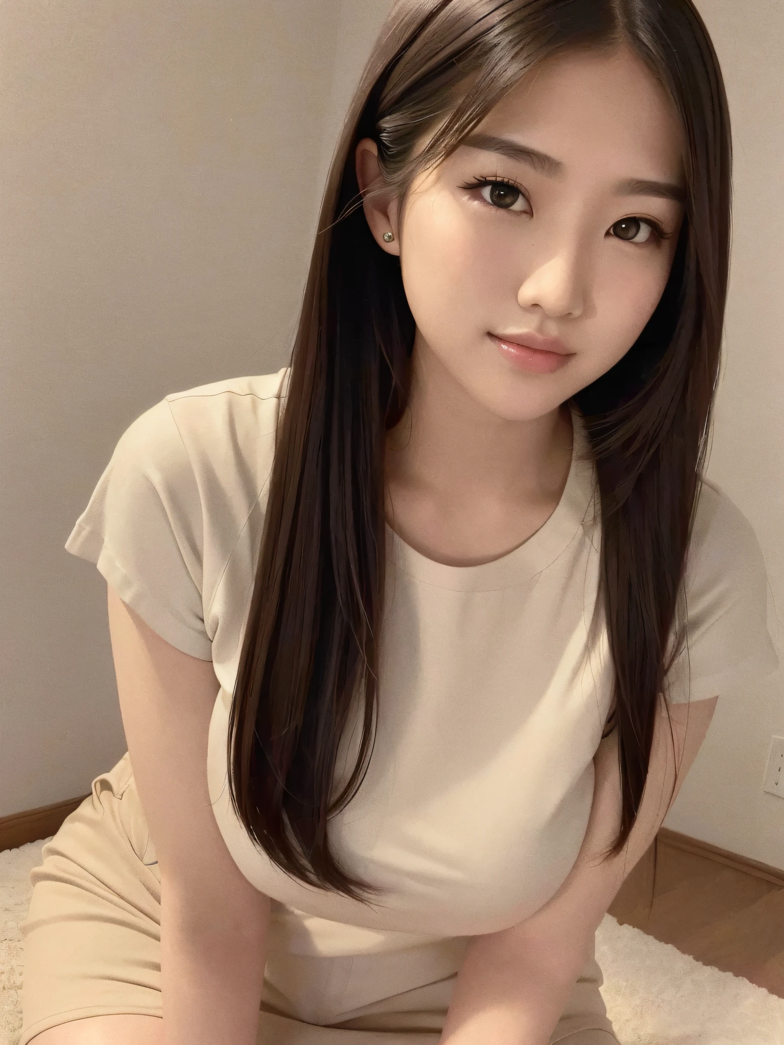 there is a woman sitting on a bed with a remote control, Gorgeous young Korean woman, Korean girl, beautiful Korean women, Beautiful young Korean woman, Asian girl with long hair, wan adorable korean face, young lovely Korean faces, ulzzangs, Korean woman, Beautiful Asian girl, young cute wan asian face, white hime cut hairstyle, With long hair