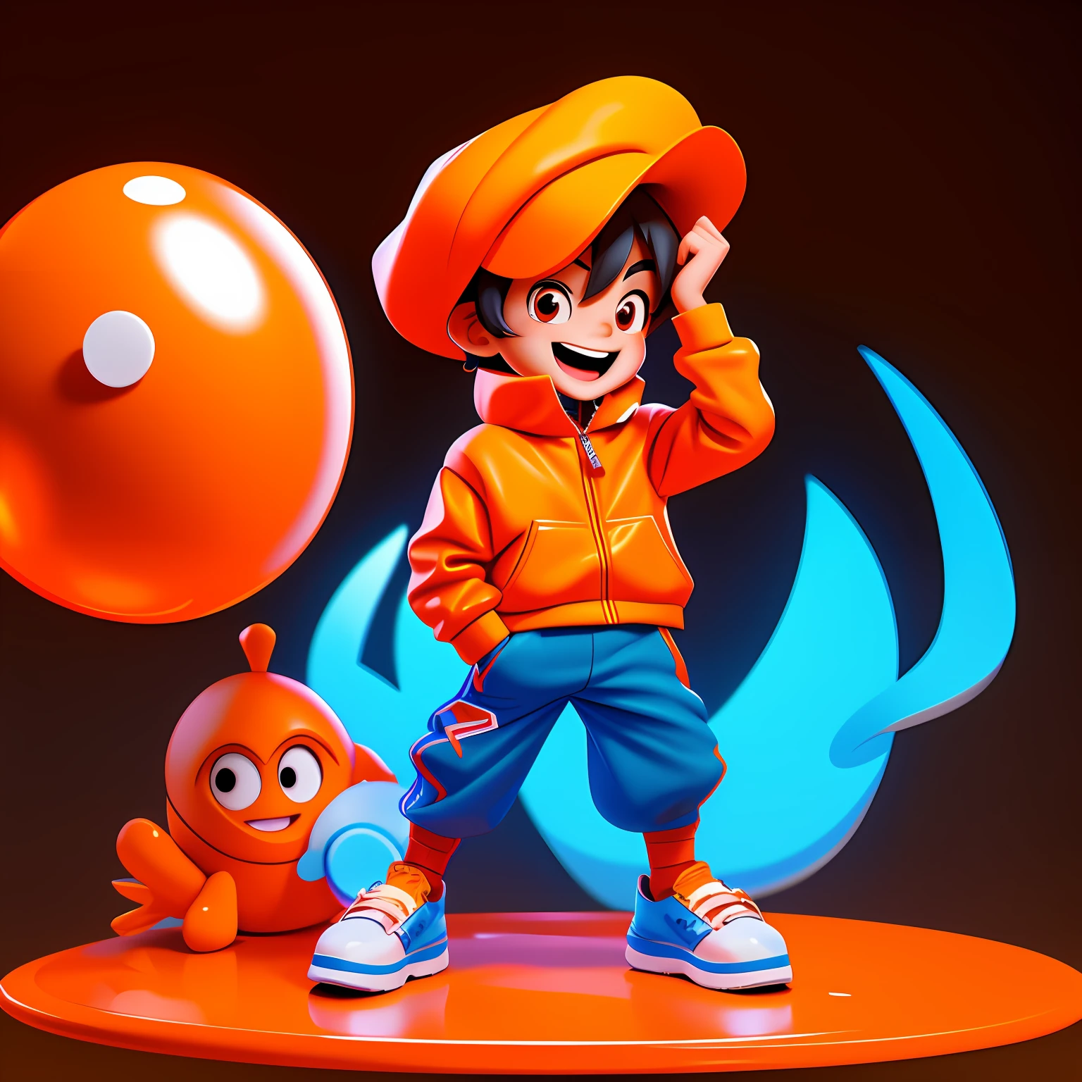 (tmasterpiece,best qualtiy:1.5),3d character,1 boy,((having fun))tchibi,Omaru sauce,orange clothes,(full bodyesbian:1.2),transparent background,