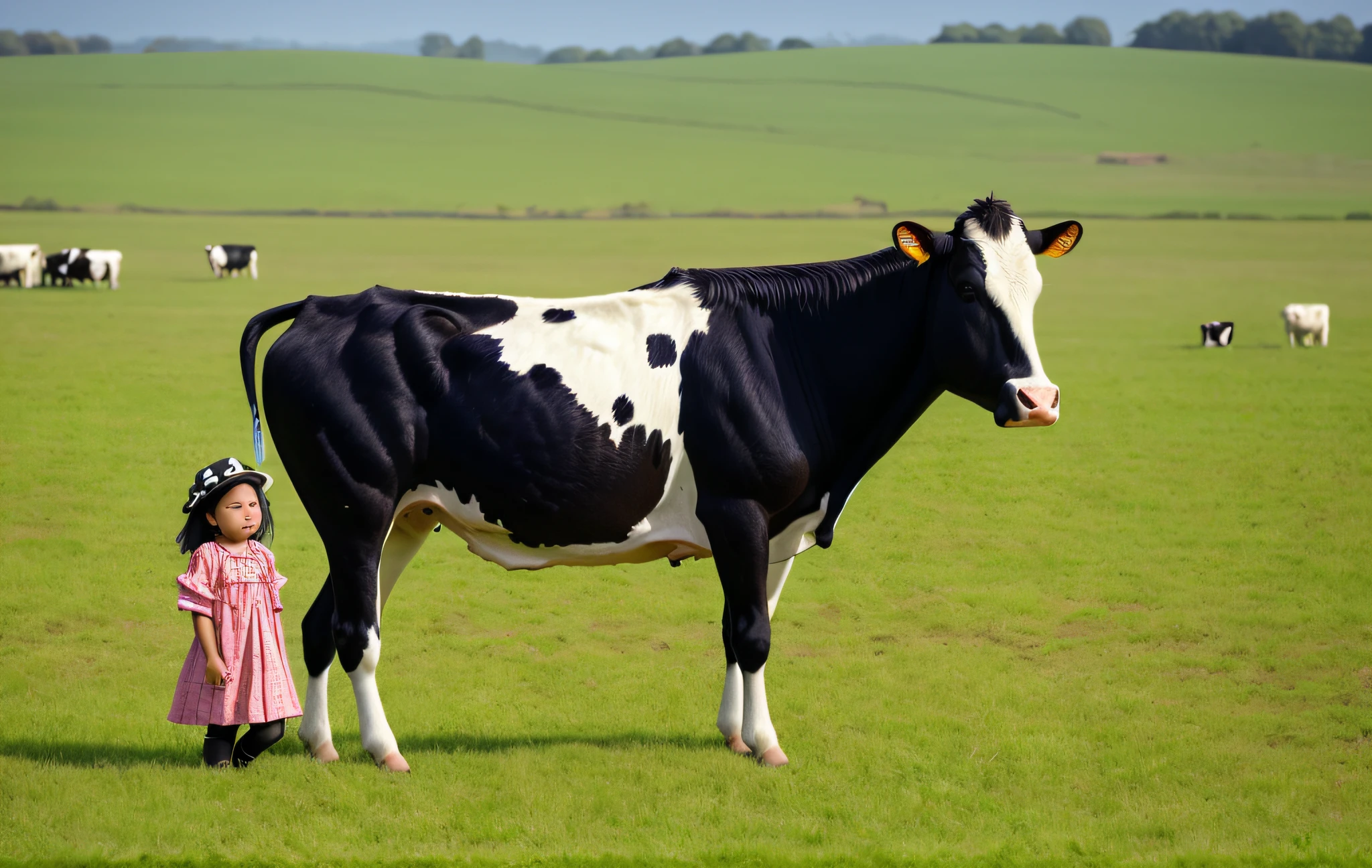 In the field stood a black and white cow, cow, taur, Cows, random cows, author:Abraham van Beyeren, a cow, calf, The second...Like a calf, black andwhite, COW GIRL, milk, hight contrast, hight contrast, photo shot, author:Julian Hatton, half man half asian black bull