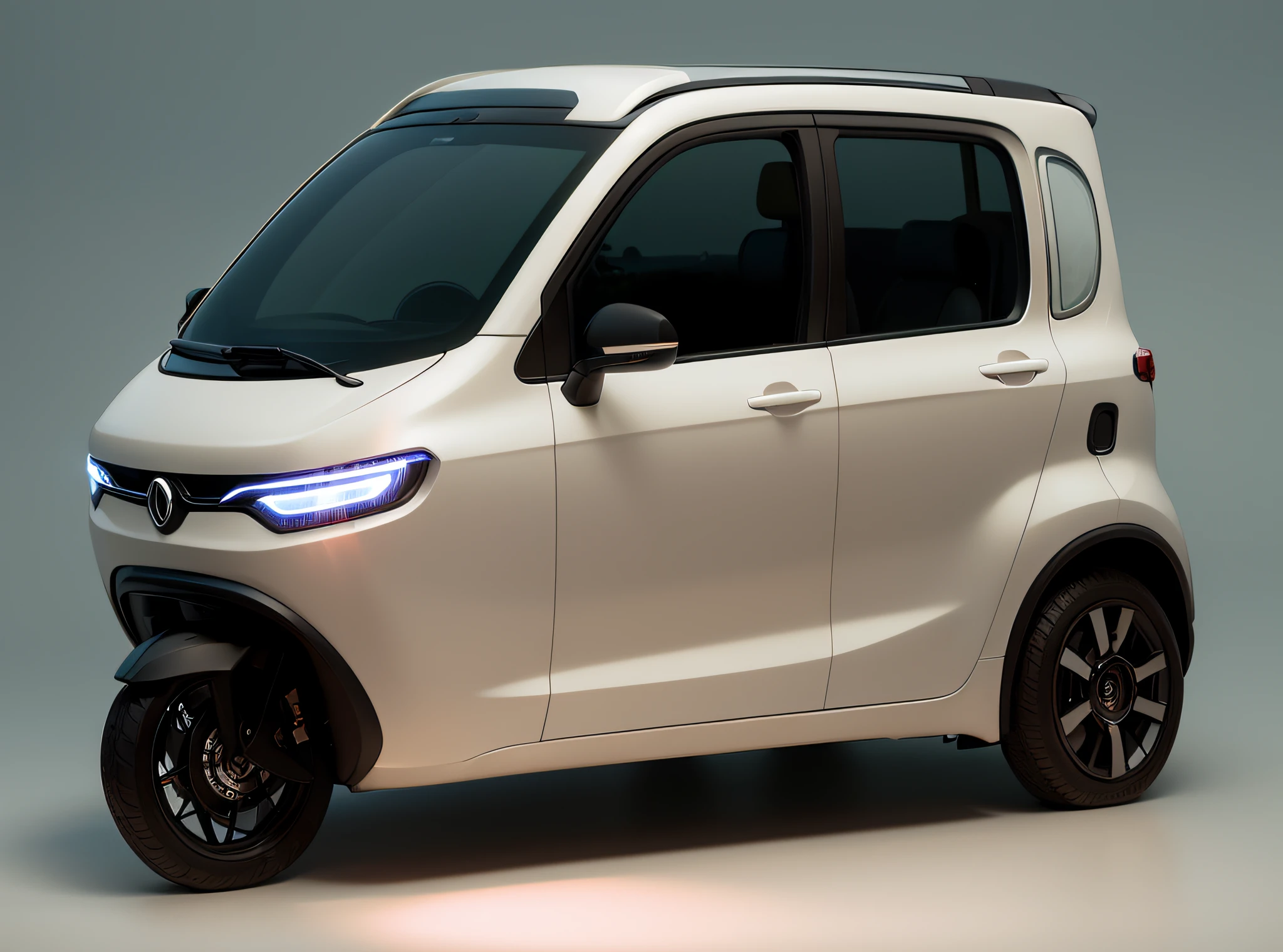 Close-up of a small car with side stickers,White car paint,White car, intelligent, kama russian electrocar, new vehicle, cute future vehicles, 3 6 0 p, futuristic product car shot, 4 8 0 p, 480p, shaxi, 360º, full view of a car, 4l, 3/4 front view of a (Masterpiece:1.2) (Photorealistic:1.2) (Bokeh) (Best quality) (Detailed skin) (Intricate) (8K) ( hdr)(电影灯光)(Sharp focus)