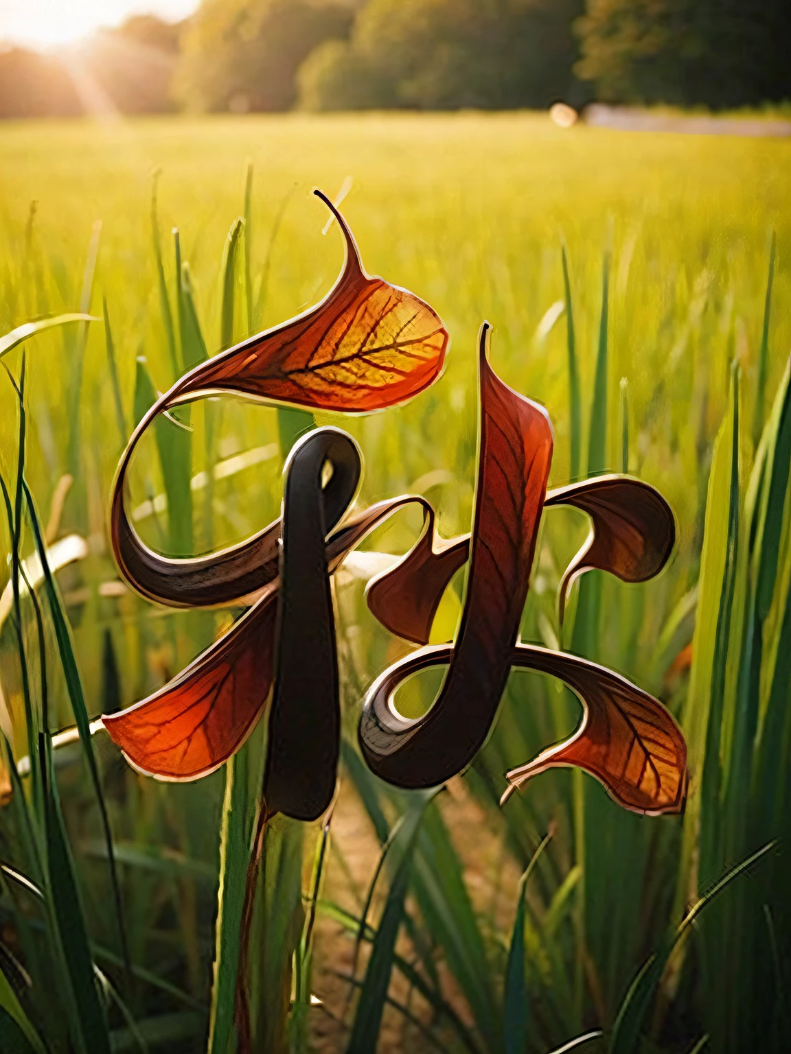 Autumn, fallen leaves, wheat, rice fields, details, abundant
