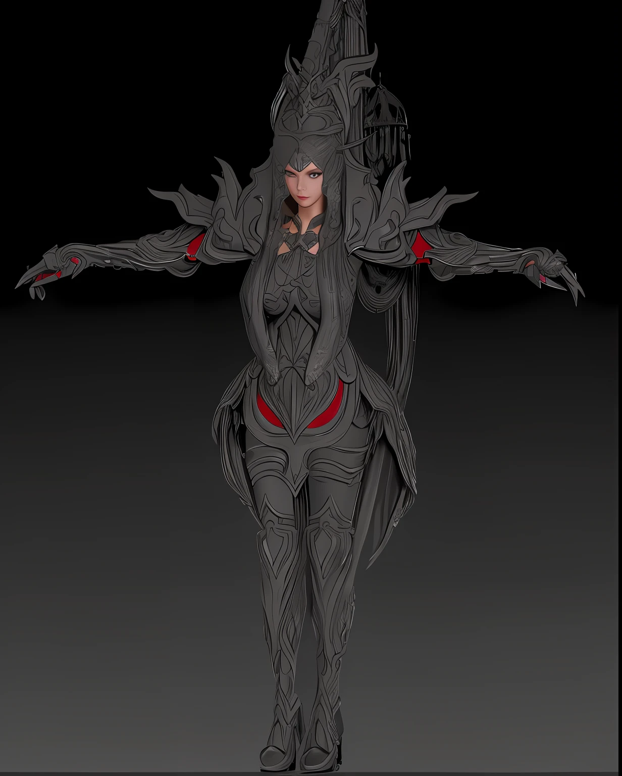 a close up of a woman in a costume with a sword, hyper-detailed fantasy character, dark sorceress full view, detailed full-body concept, dark sorceress fullbody pose, full body detailed, Goddess. Extremely high detail, complex fantasy character, Female character, whole body highly detailed, Fantasy style elf queen, highly detailed figure, complete detailed body, big breasts beautiful, Pretty, Cold and glamorous, chiaroscuro, ray tracing