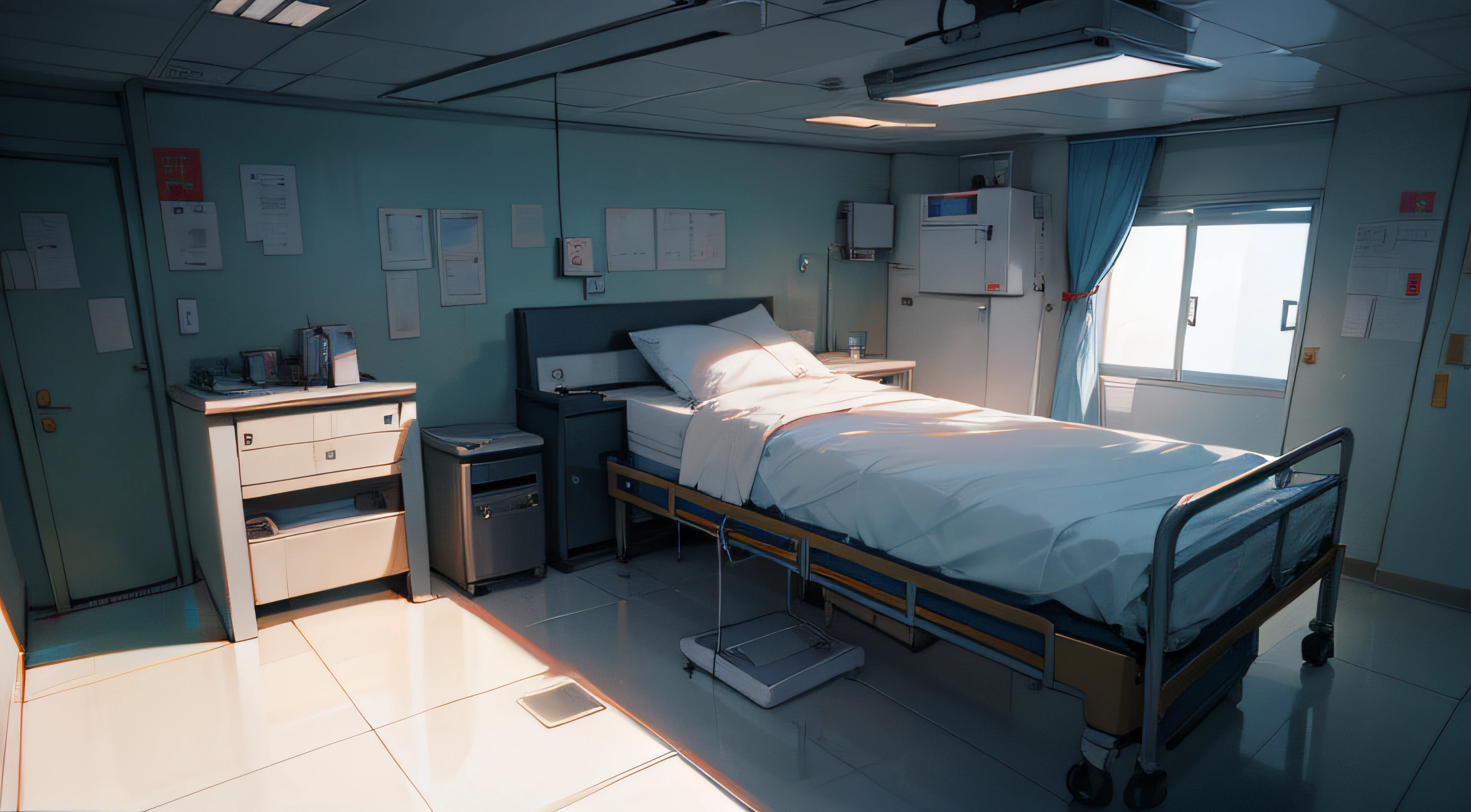 (No Man),Hospital operating theatre,hospital bed,style of anime,(Front view),highly details,超高分辨率,Ray traching,8K