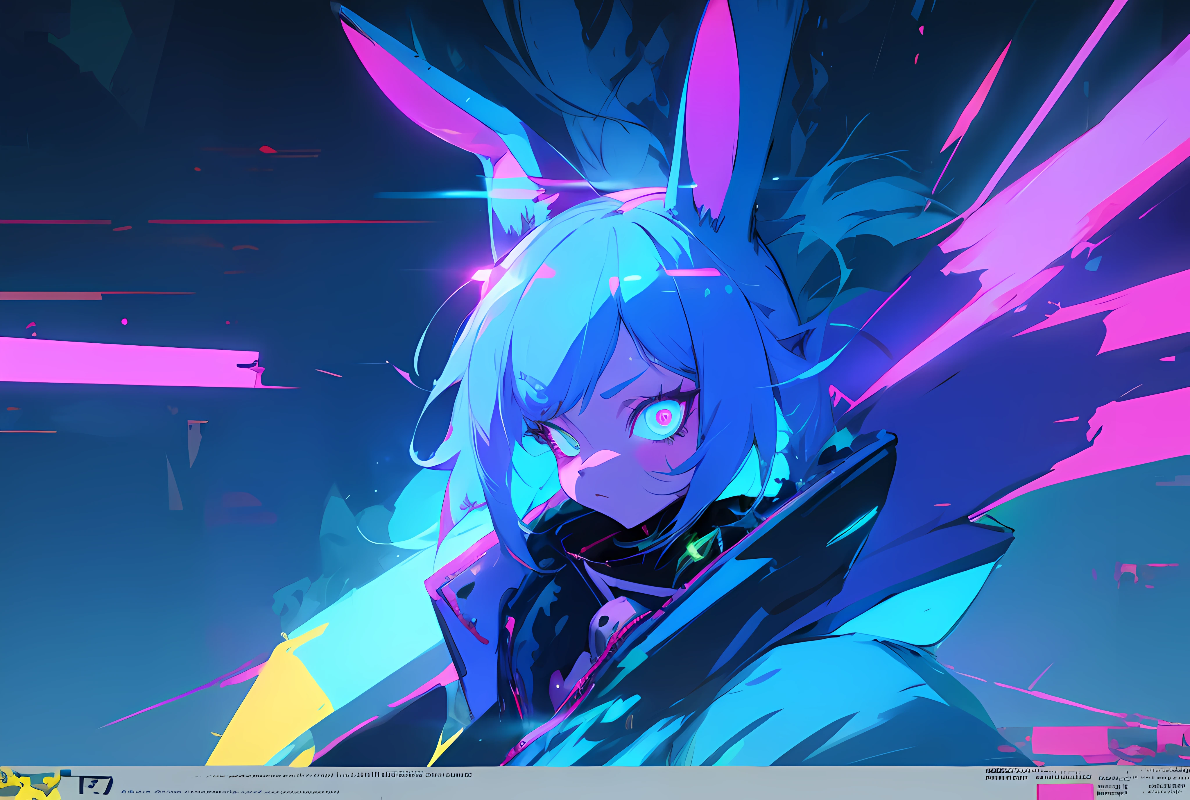 (vintage vhs), (crt screenshot), (Zen, Amy Sol style), (((blue anthro kemono furry rabbit))), underground cavern shining flashlight in old ruins, scene from a show about a blue anthro furry kemono rabbit who investigates deep space crime, (vast decrepit scenery:1.2) blame! style, nightmarish illustration, glowing eyes everywhere, intense eye contact, hybrid human / anthro, electrixbunny, rabbit anthro portrait, ((portrait)), bunnypunk, weirdcore voidpunk fursona, wearing bunny ears, cover art with light abstraction, abstract, simple vector art, contemporary Cybernetic art, color gradients, soft color palettes, layered forms, whimsical animation, style Ethereal abstract, 4K, , anime character with futuristic hair and glowing eyes in a dark room, digital cyberpunk anime art, anime style 4 k, digital cyberpunk - anime art, anime mecha aesthetic, digital cyberpunk anime!!, anime cyberpunk art, fully robotic!! catgirl, hyper concept art, cyberpunk anime girl mech, portrait anime space cadet girl, wearing cybernetic bunny ears , anime character with futuristic hair and glowing eyes in a dark room, digital cyberpunk anime art, anime style 4 k, digital cyberpunk - anime art, anime mecha aesthetic, digital cyberpunk anime!!, anime cyberpunk art, fully robotic!! catgirl, hyper concept art, cyberpunk anime girl mech, portrait anime space cadet girl, wearing cybernetic bunny ears --v6