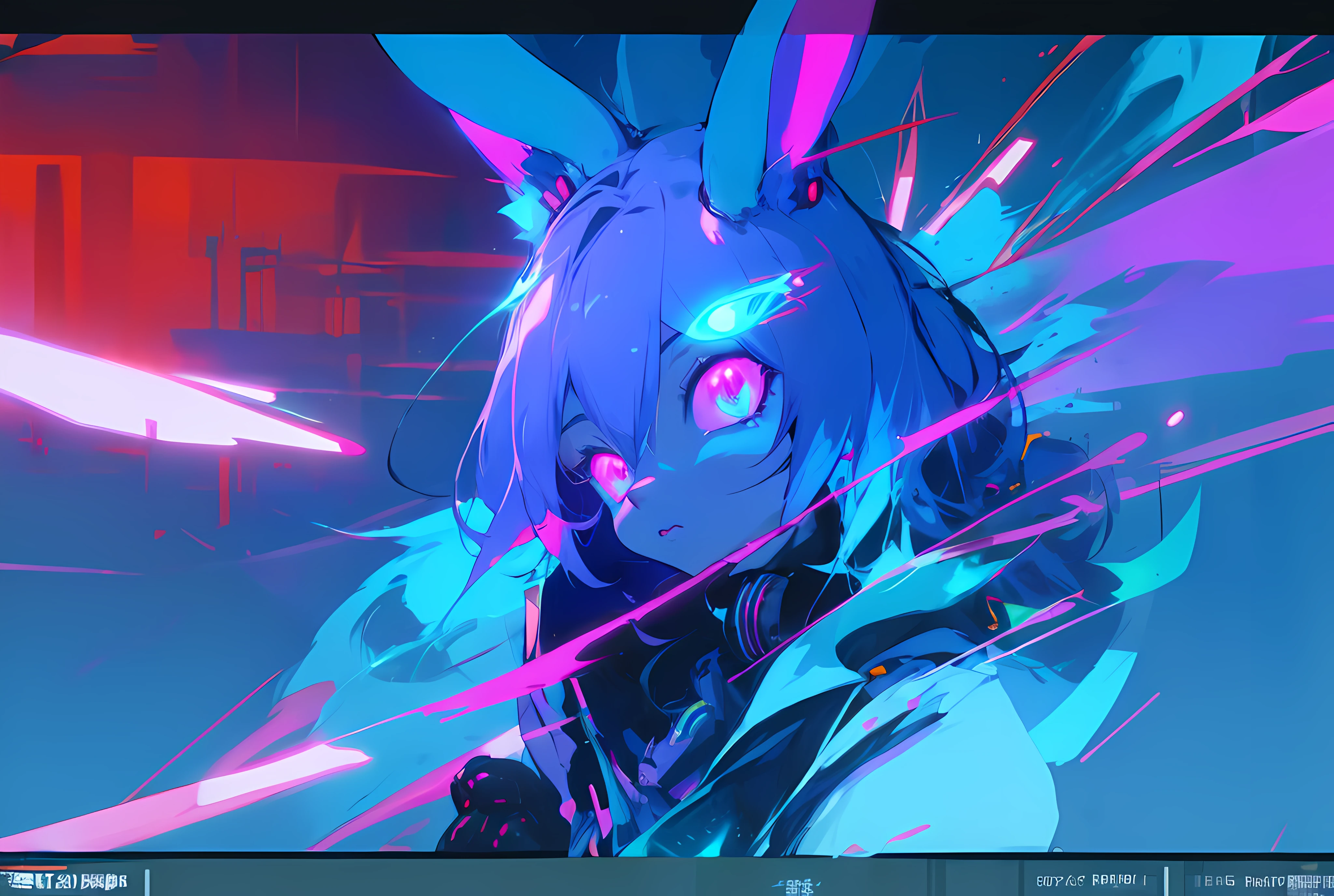 (vintage vhs), (crt screenshot), (Zen, Amy Sol style), (((blue anthro kemono furry rabbit))), underground cavern shining flashlight in old ruins, scene from a show about a blue anthro furry kemono rabbit who investigates deep space crime, (vast decrepit scenery:1.2) blame! style, nightmarish illustration, glowing eyes everywhere, intense eye contact, hybrid human / anthro, electrixbunny, rabbit anthro portrait, ((portrait)), bunnypunk, weirdcore voidpunk fursona, wearing bunny ears, cover art with light abstraction, abstract, simple vector art, contemporary Cybernetic art, color gradients, soft color palettes, layered forms, whimsical animation, style Ethereal abstract, 4K, , anime character with futuristic hair and glowing eyes in a dark room, digital cyberpunk anime art, anime style 4 k, digital cyberpunk - anime art, anime mecha aesthetic, digital cyberpunk anime!!, anime cyberpunk art, fully robotic!! catgirl, hyper concept art, cyberpunk anime girl mech, portrait anime space cadet girl, wearing cybernetic bunny ears , anime character with futuristic hair and glowing eyes in a dark room, digital cyberpunk anime art, anime style 4 k, digital cyberpunk - anime art, anime mecha aesthetic, digital cyberpunk anime!!, anime cyberpunk art, fully robotic!! catgirl, hyper concept art, cyberpunk anime girl mech, portrait anime space cadet girl, wearing cybernetic bunny ears --v6