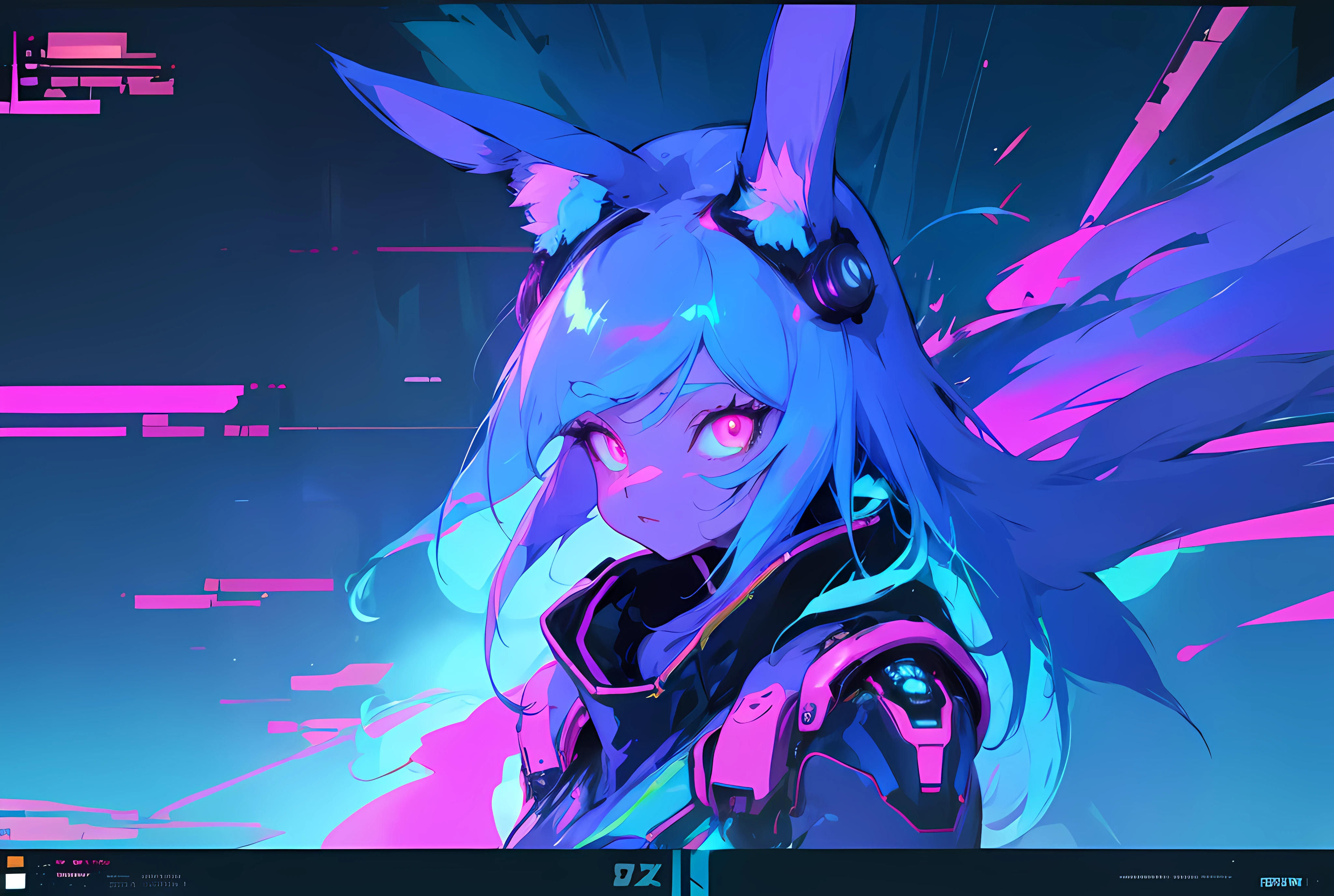 (vintage vhs), (crt screenshot), (Zen, Amy Sol style), (((blue anthro kemono furry rabbit))), underground cavern shining flashlight in old ruins, scene from a show about a blue anthro furry kemono rabbit who investigates deep space crime, (vast decrepit scenery:1.2) blame! style, nightmarish illustration, glowing eyes everywhere, intense eye contact, hybrid human / anthro, electrixbunny, rabbit anthro portrait, ((portrait)), bunnypunk, weirdcore voidpunk fursona, wearing bunny ears, cover art with light abstraction, abstract, simple vector art, contemporary Cybernetic art, color gradients, soft color palettes, layered forms, whimsical animation, style Ethereal abstract, 4K, , anime character with futuristic hair and glowing eyes in a dark room, digital cyberpunk anime art, anime style 4 k, digital cyberpunk - anime art, anime mecha aesthetic, digital cyberpunk anime!!, anime cyberpunk art, fully robotic!! catgirl, hyper concept art, cyberpunk anime girl mech, portrait anime space cadet girl, wearing cybernetic bunny ears , anime character with futuristic hair and glowing eyes in a dark room, digital cyberpunk anime art, anime style 4 k, digital cyberpunk - anime art, anime mecha aesthetic, digital cyberpunk anime!!, anime cyberpunk art, fully robotic!! catgirl, hyper concept art, cyberpunk anime girl mech, portrait anime space cadet girl, wearing cybernetic bunny ears --v6