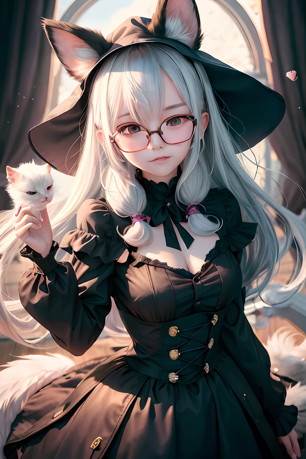 Anime girl holding a cat with cat ears and glasses, Guviz-style artwork, Guweiz in Pixiv ArtStation, Guviz, Guweiz on ArtStation Pixiv, portrait of a young witch girl, a beautiful anime portrait, Loish et WLOP, Detailed digital anime art, portrait anime girl, IG model | Art germ