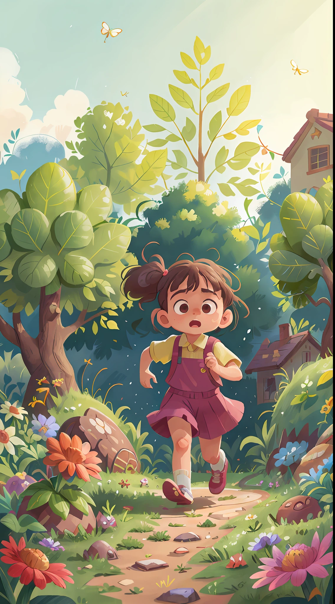 A  is running in a garden, she is wearing gardener's clothes, is scared, scared, perfect quality, clear focus (mess - house: 0.8), (masterpiece: 1.2) (Realistic: 1.2) (Bokeh) (Best quality) (Detailed Skin: 1.3) (Intricate Details) (8K) (Eye Detail) (Sharp Focus), (Unhappy)