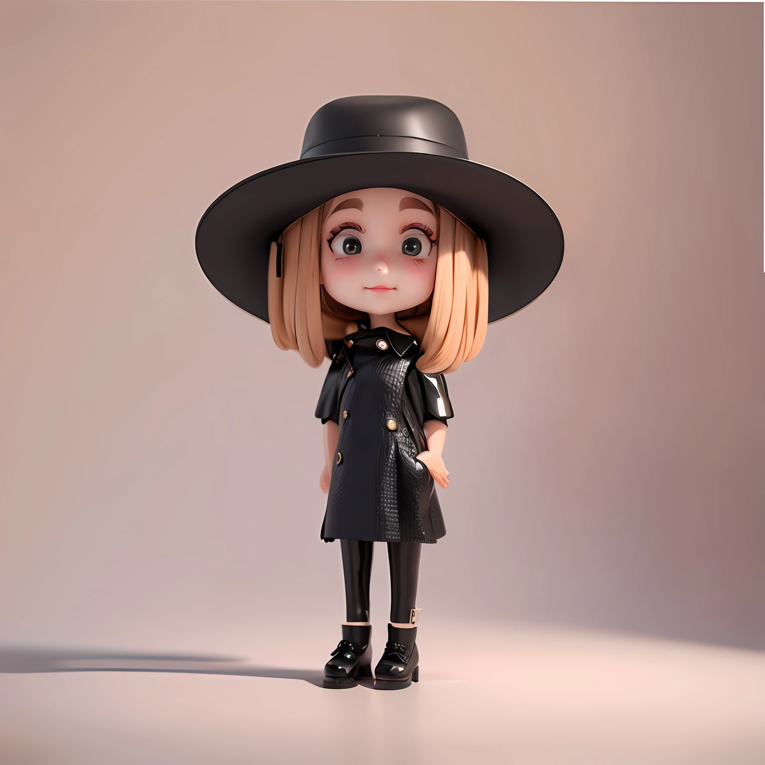 Young girls，Fashionab，Black hat，a black trench coat