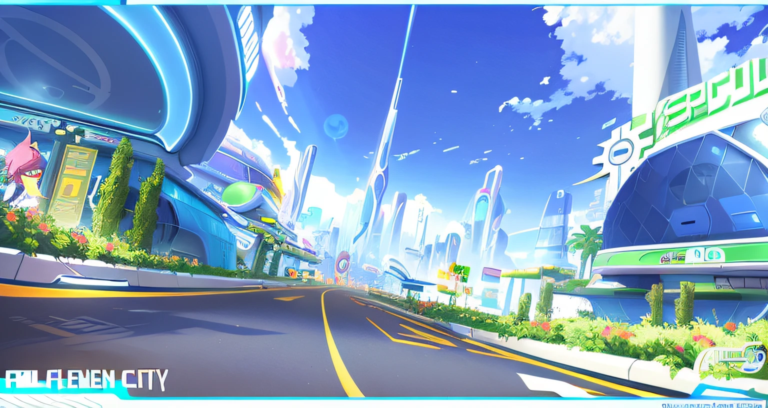 Cartoon pictures of the city with streets and signs, art deco outrun anime aesthestic, futuristic street, 3D landscape concept art, metaverse concept art, futuristic city street, hyper concept art, Beautiful city of the future, !dream concept art, Anime background art, hyper-futuristic city, futuristic urban background, modern concept art, future concept art