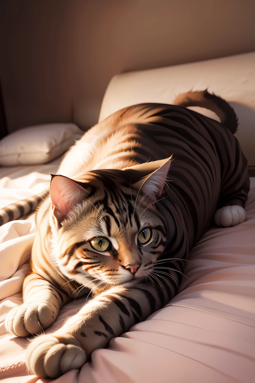 Cat lying down lying on blanket Realistic style photo