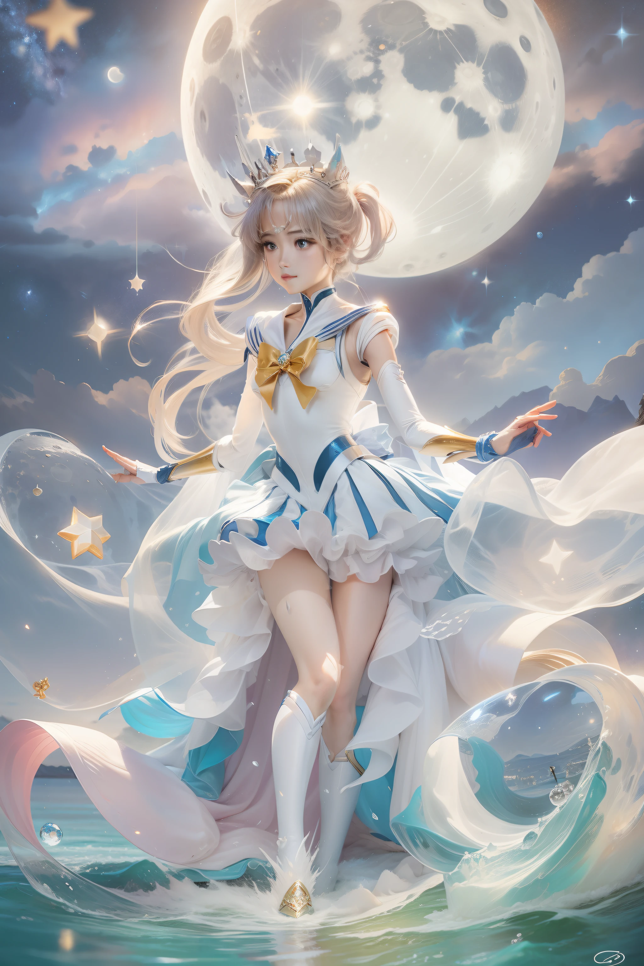 Water Ice Moon，Moon Castle，A princess，Crystal Crown，Beautiful，Milky Way Starry Sky，the sailor moon。