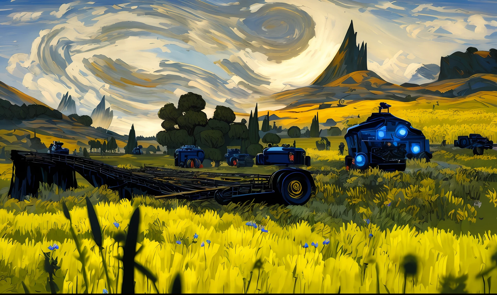 Draw a group of people in a field on sky background, in the style of van gogh, Van Gogh style, van gogh art style, Vincent Van Gogh style, Inspired by Van Gogh, 4k highly detailed digital art, inspired by Vincent Lefevre, Inspirado por Vincent van Gogh, 4K detailed digital art, in the style of van gogh, inspired by Vincent Di Fate