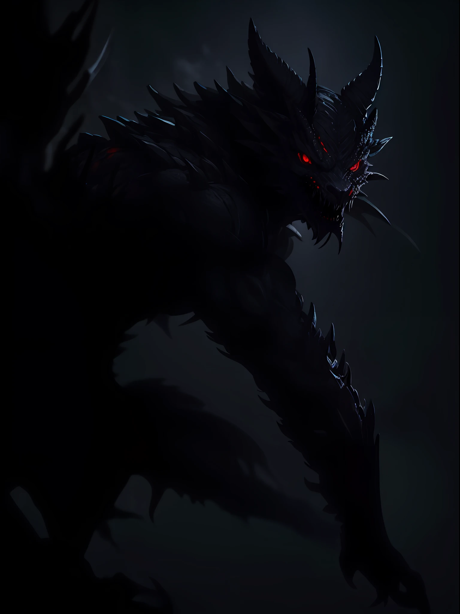 In an atmosphere of darkness and horror,The streets of the city are illuminated by moonlight。A beast with clearly visible scales on its body quietly appeared。,Its evil red eyes and sharp fangs exude an aura of terror,Like a demon crawling out of hell。