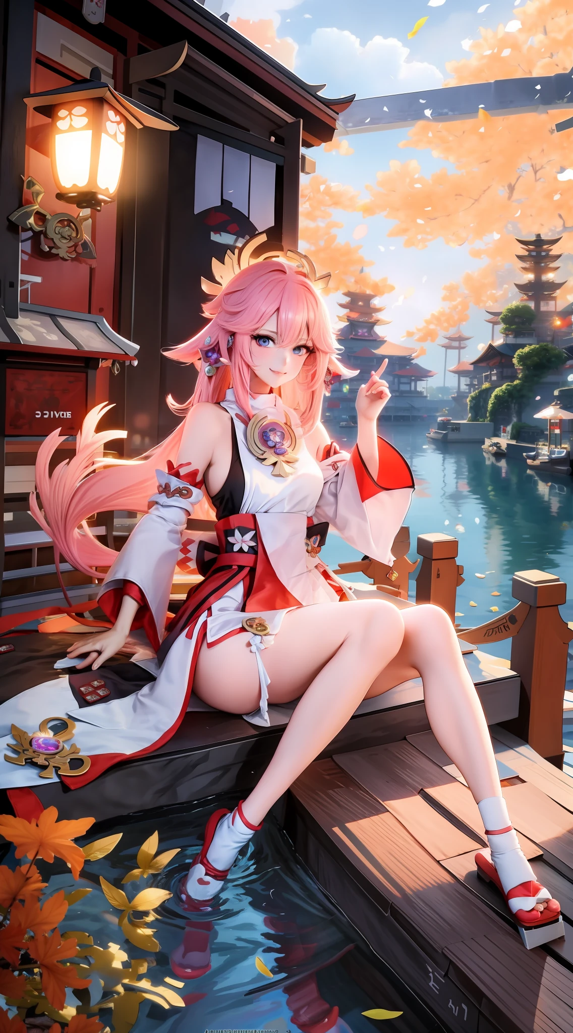 Anime girl sitting on dock，There are boats on board in the water, Keqing from Genshin Impact, Ayaka Genshin impact, trending on artstation pixiv, Kushatt Krenz Key Art Women, Anime goddess, ayaka game genshin impact, 8K high quality detailed art, Detailed digital anime art, Genshin, Anime fantasy artwork, style of anime4 K