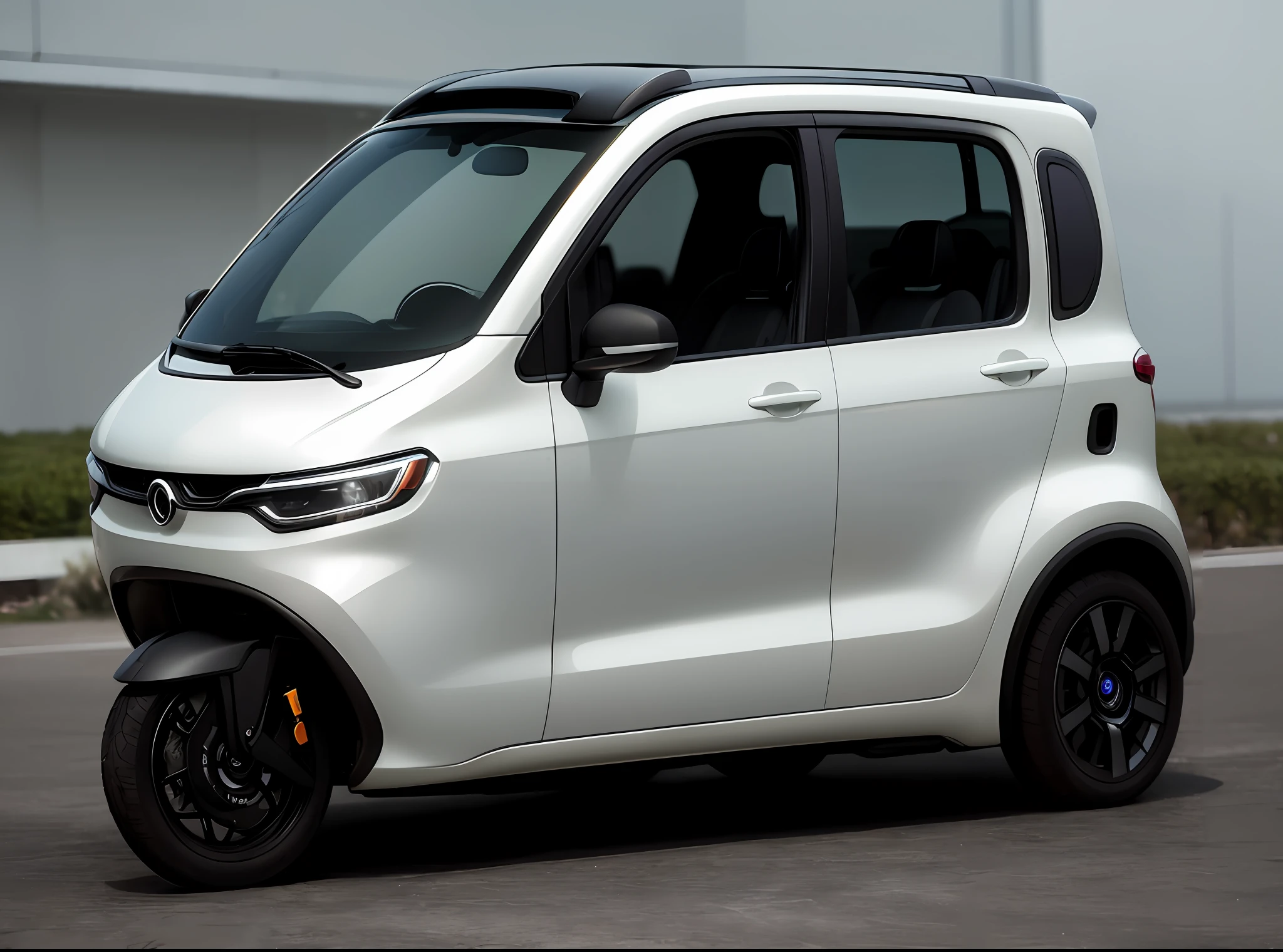 Close-up of a small car with side stickers,White car, intelligent, kama russian electrocar, new vehicle, cute future vehicles, 3 6 0 p, futuristic product car shot, 4 8 0 p, 480p, shaxi, 360º, full view of a car, 4l, 3/4 front view of a (Masterpiece:1.2) (Photorealistic:1.2) (Bokeh) (Best quality) (Detailed skin) (Intricate) (8K) ( hdr)(电影灯光)(Sharp focus)