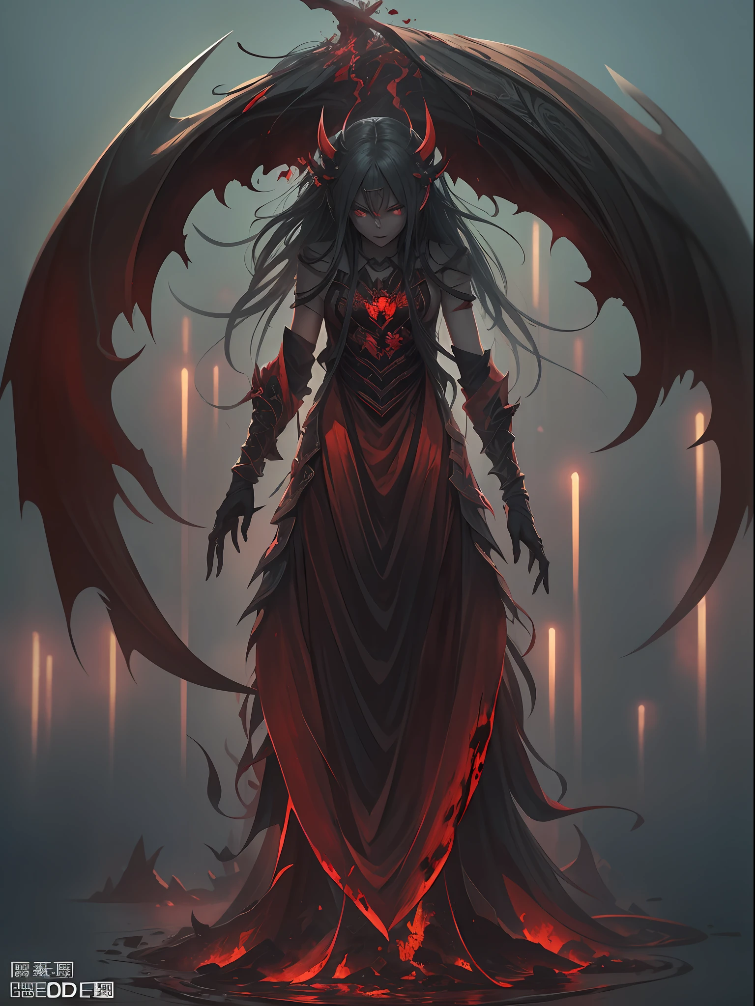 hell，magma，火焰，（（Super huge, A thick and sharp scythe）），（A demon covered in black scales：1.4），（（（The scales are covered with thick barbs））），（（A huge cloak woven with blood）），（（Bloodthirsty and murderous devil man）），slaughter，Rush to kill，Dynamic lines，depth of fields，Ugly face，Lightning streaked across the sky，（（（The mountains are at your feet））），Dimly lit sky，dark cloude，dense fog，（There was blood everywhere），（（Blood dripping from the sickle）），stereoscopic perspective：1.4，Works of masters，super-fine，4K分辨率，high qulity，电影灯光，High picture detail，Look up from the bottom up，Ultra-wide viewing angle，Detailed pubic hair，Epic shooting