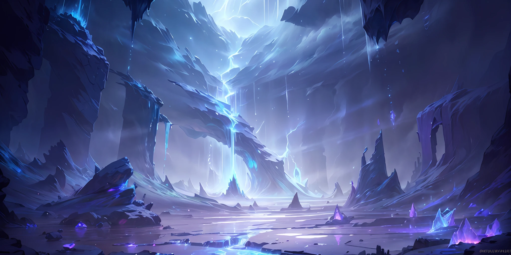 There is a very large waterfall,There is light coming out of it, concept art magical highlight, 8k hd wallpaperjpeg artifact, 8k hd wallpaperjpeg artifact, league of legends arcane, floating sigils, floating runes, spirits coming out of portal, matte painting arcane dota pixar, luminescent concept art