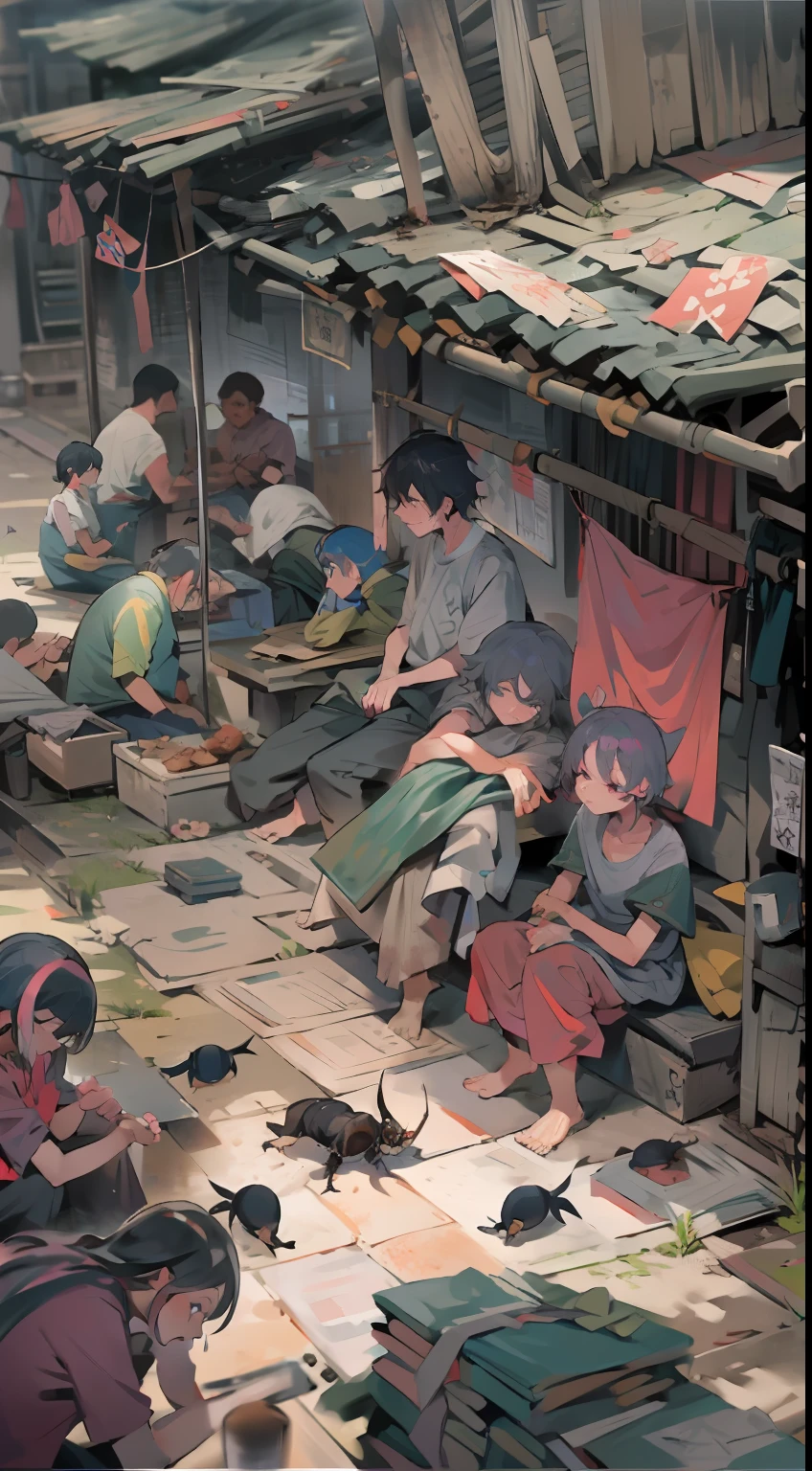 In the town, there were actually many thin poor people in ragged clothes, sitting directly or even lying in the filth，Their eyes are numb，Let the flies、mouse、Cockroaches run past nearby and even on their bodies。