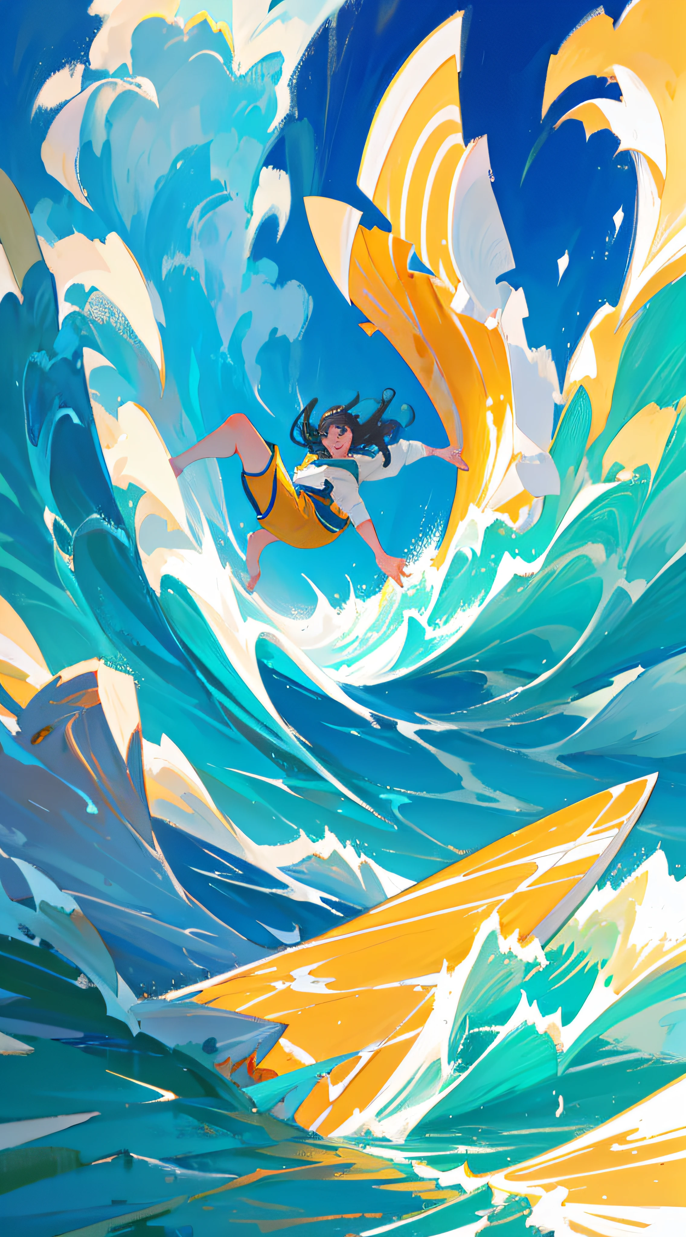 Surfers tumbling in the waves