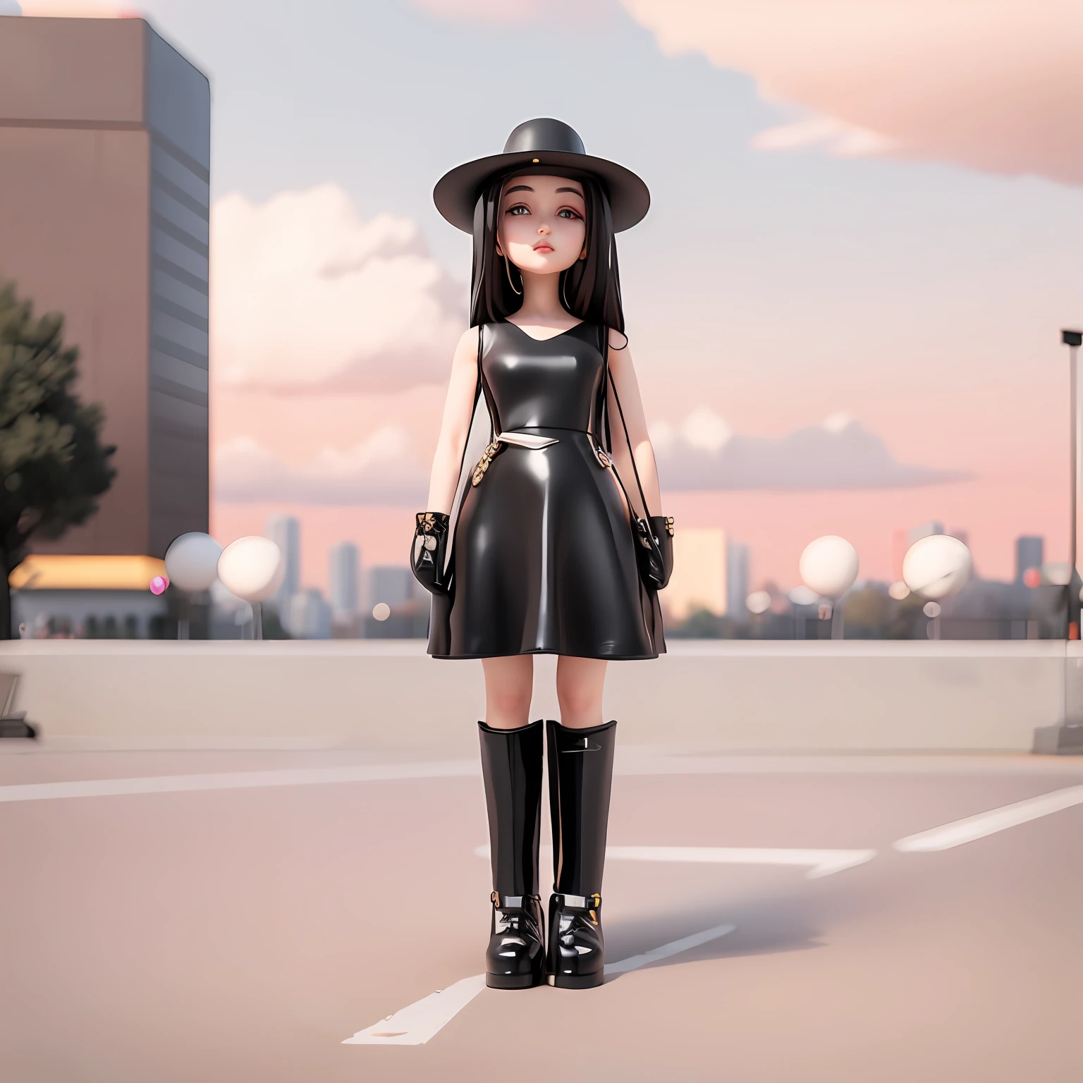 Young girls,Black hat,Fashionab,boots