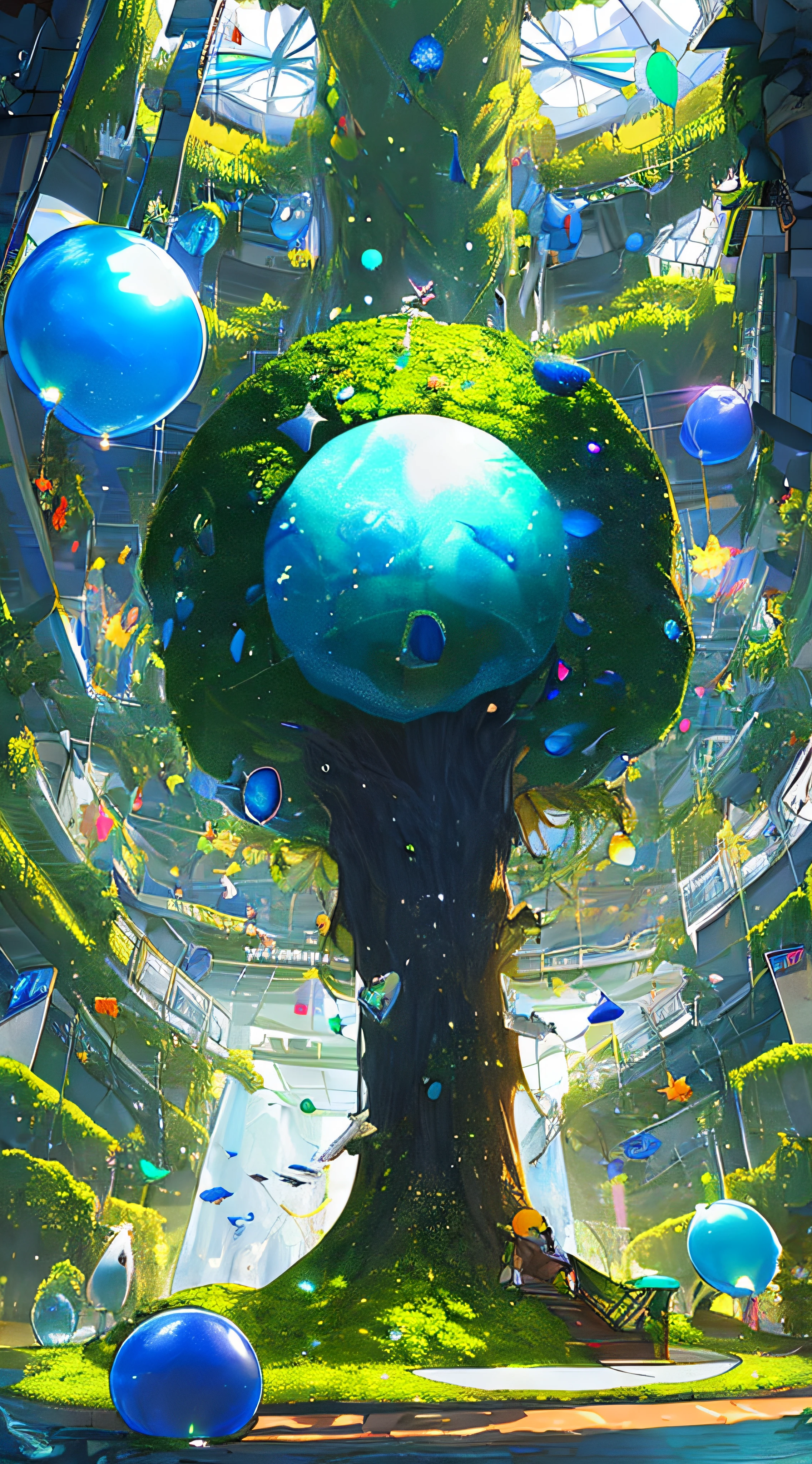 A gigantic yellow fruit, a world tree, Funassyi, Ranranruu, Chic, a butler who can't stop clicking his tongue, 77777, hitting the jackpot, a dancing prop, a fruit enveloped in a yellow translucent outline, the world tree of Kowloon, towering over 200 meters and reaching the dome's ceiling, the worm virus, gigantic tree roots, along the coastline, a big slime, executing debugging, manipulating applications, viruses, error sounds, a handshake, the surface tension of the fruit, competing emulators, Range, Robert Robert, virtual reality, high technology, competing, clones, androids, the blue Kowloon Star, a dome world, the slime's fruit, scattering flowers, bearing fruit, undergoing metamorphosis, green vine-like tendrils, countless feathers sprouting from the skin, a Kowloon world tree accompanied by a gigantic yellow fruit, moving like octopus tentacles, the proliferation of gigantic tree roots disguised as marine creatures, Range operating the application, the big slime's fruit, maintaining a constant size due to surface tension, consciousness trapped within the blue Kowloon Star, connection between the emulator mouse and ultrasonic vision, a digital signage umbrella - Hanging Umbrella, the presence of clones and androids, witnessing the world tree during a shootout, the metamorphosis of fruit-bearing flesh-like organisms