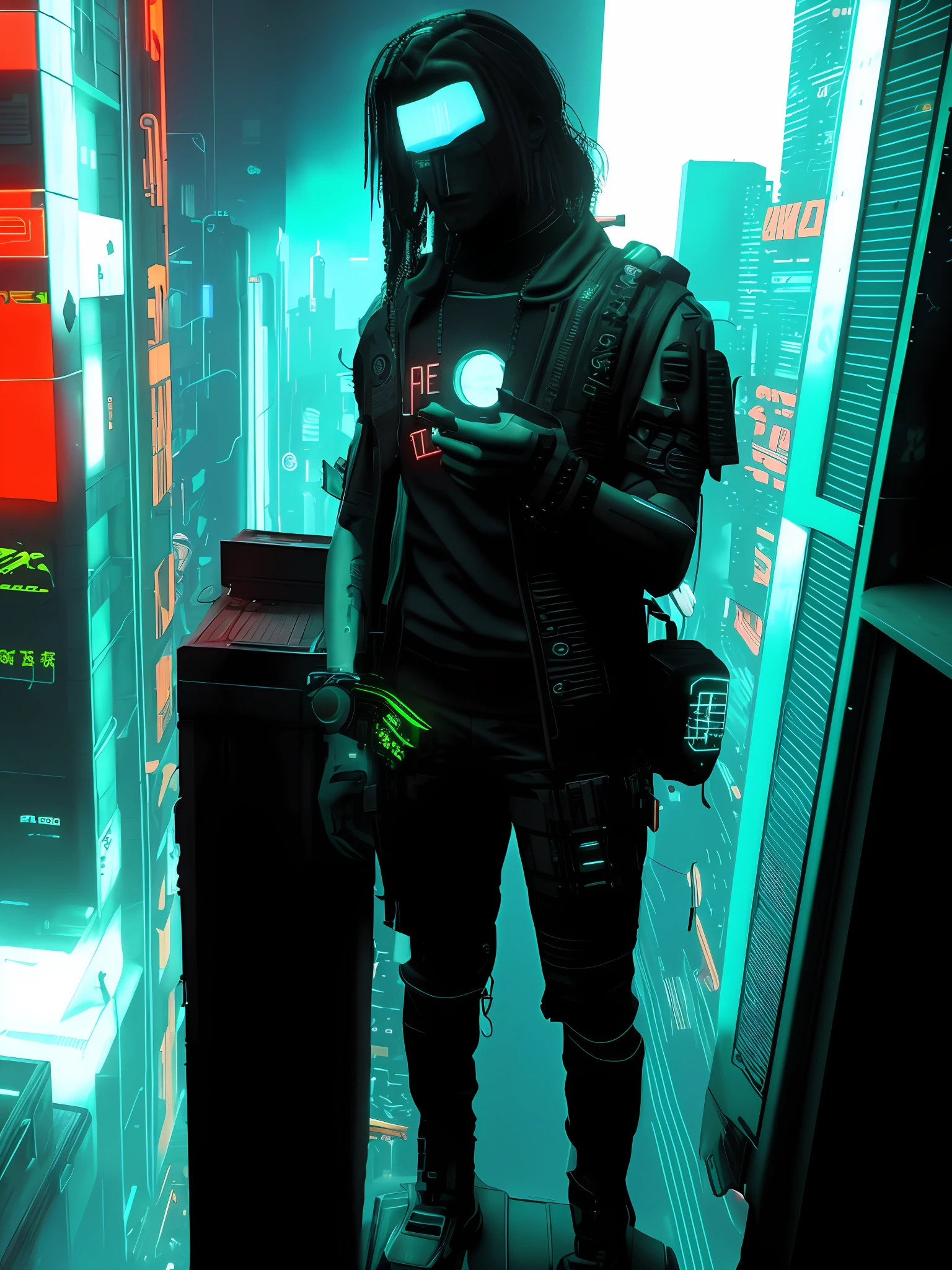 There's a man standing in a room with a camera, en Cyberpunk City, Chico cyberpunk, cyberpunk street goon, Estilo cyberpunk hiperrealista, en una ciudad cyberpunk futurista, Ambiente cyberpunk, en una ciudad cyberpunk, en una ciudad cyberpunk, en una ciudad cyberpunk, Jefe Maestro en Cyberpunk City, en estilo cyberpunk, Estilo de Cyberpunk 2 0 7 7, En Cyberpunk City