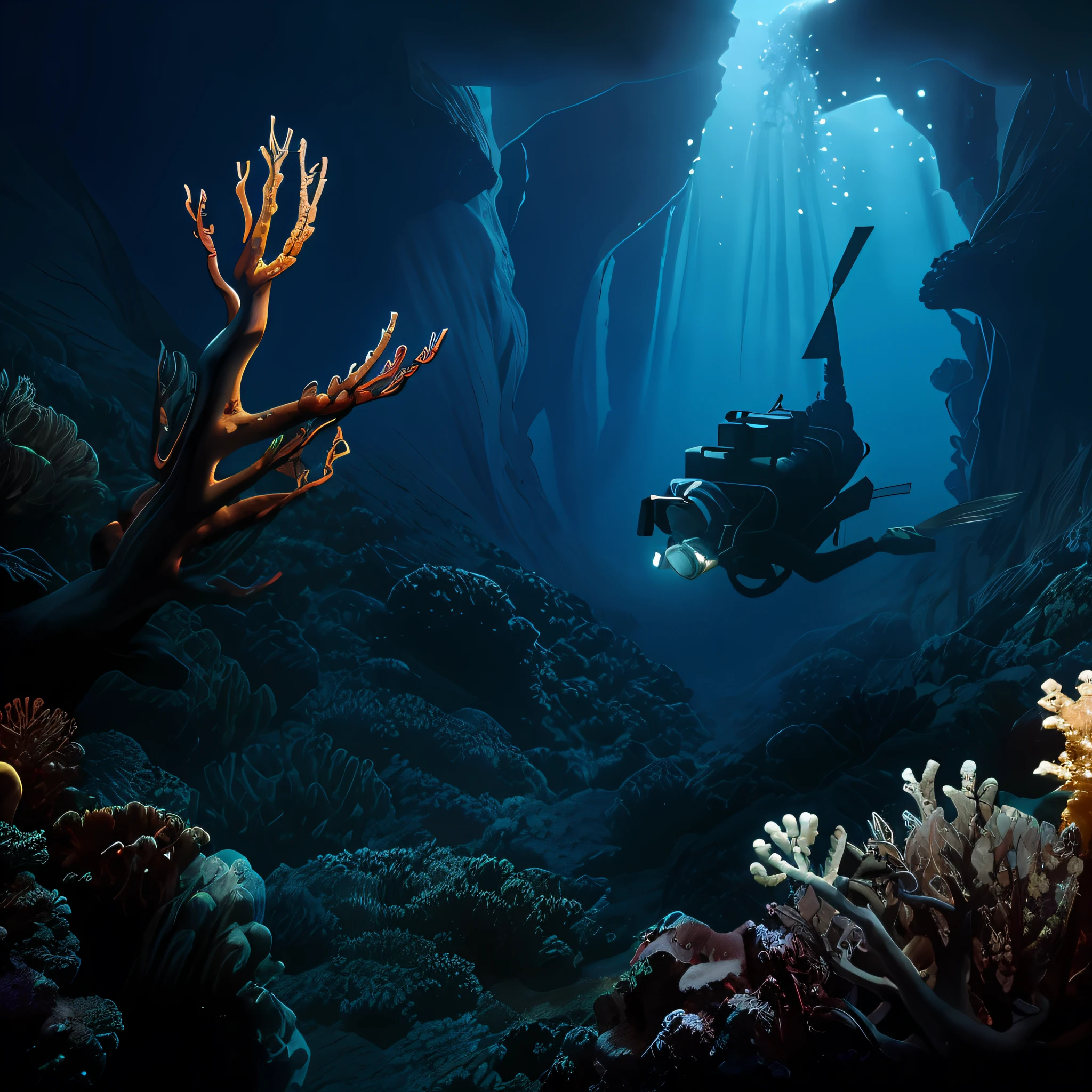 (underwater depths)
cinematic, atmospheric, movie shot, detailed photo