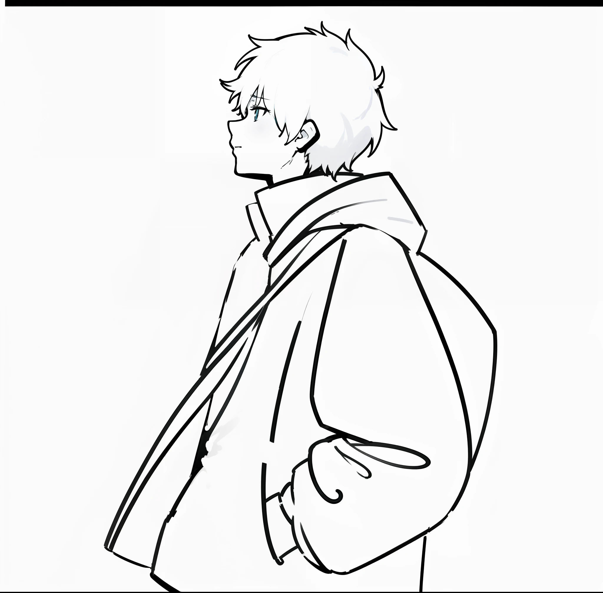 A painting of a man in a jacket and tie standing, clean anime outlines, thick line art, Simple lines of art, Simple line art, thick lineart, minimalist line art, Line sketch, subtle anime style, Line sketch!!, thick outline, intense line art, perfect lineart, one line art, Male anime style, anime style character, Full body character drawing