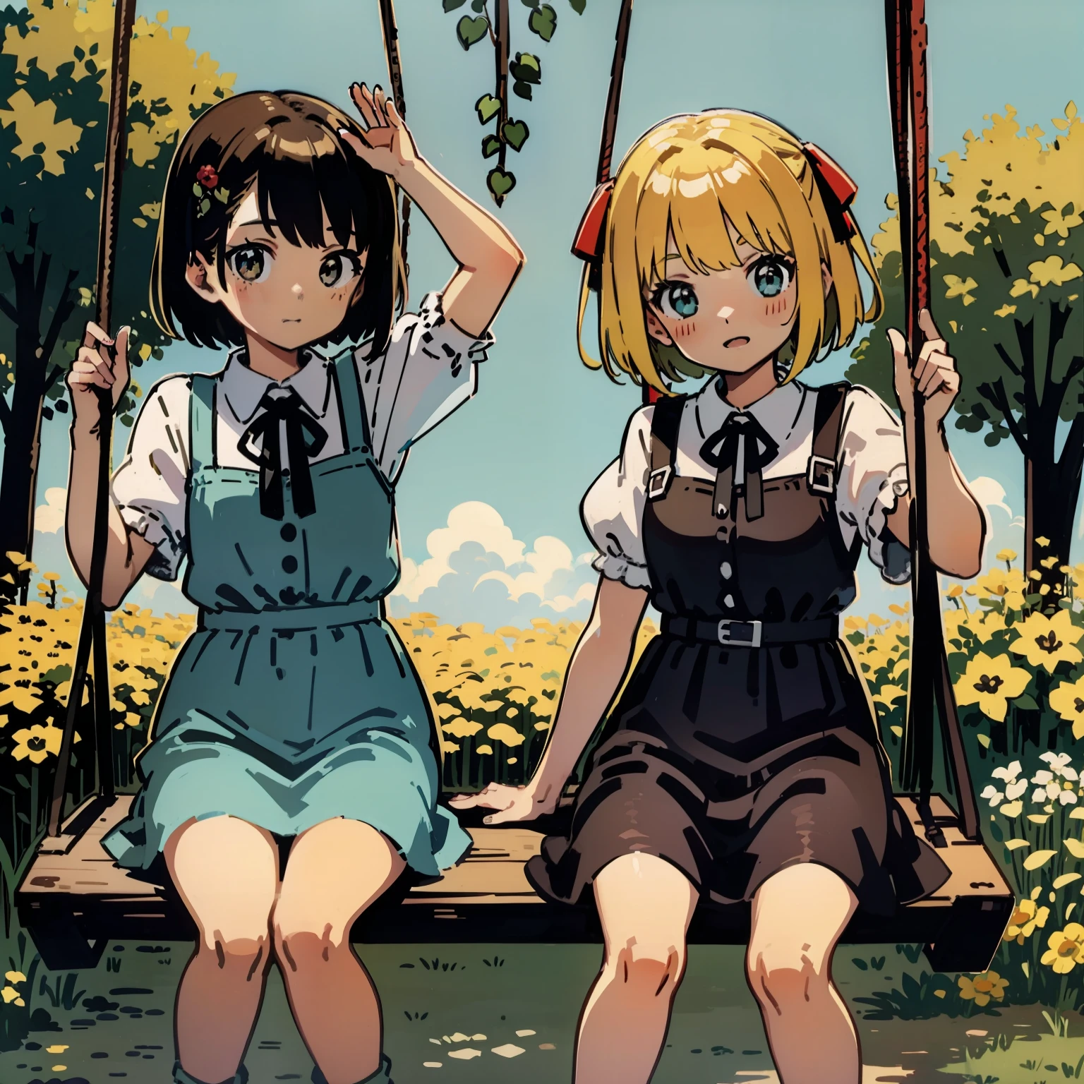 rustic，twogirls，On the swing