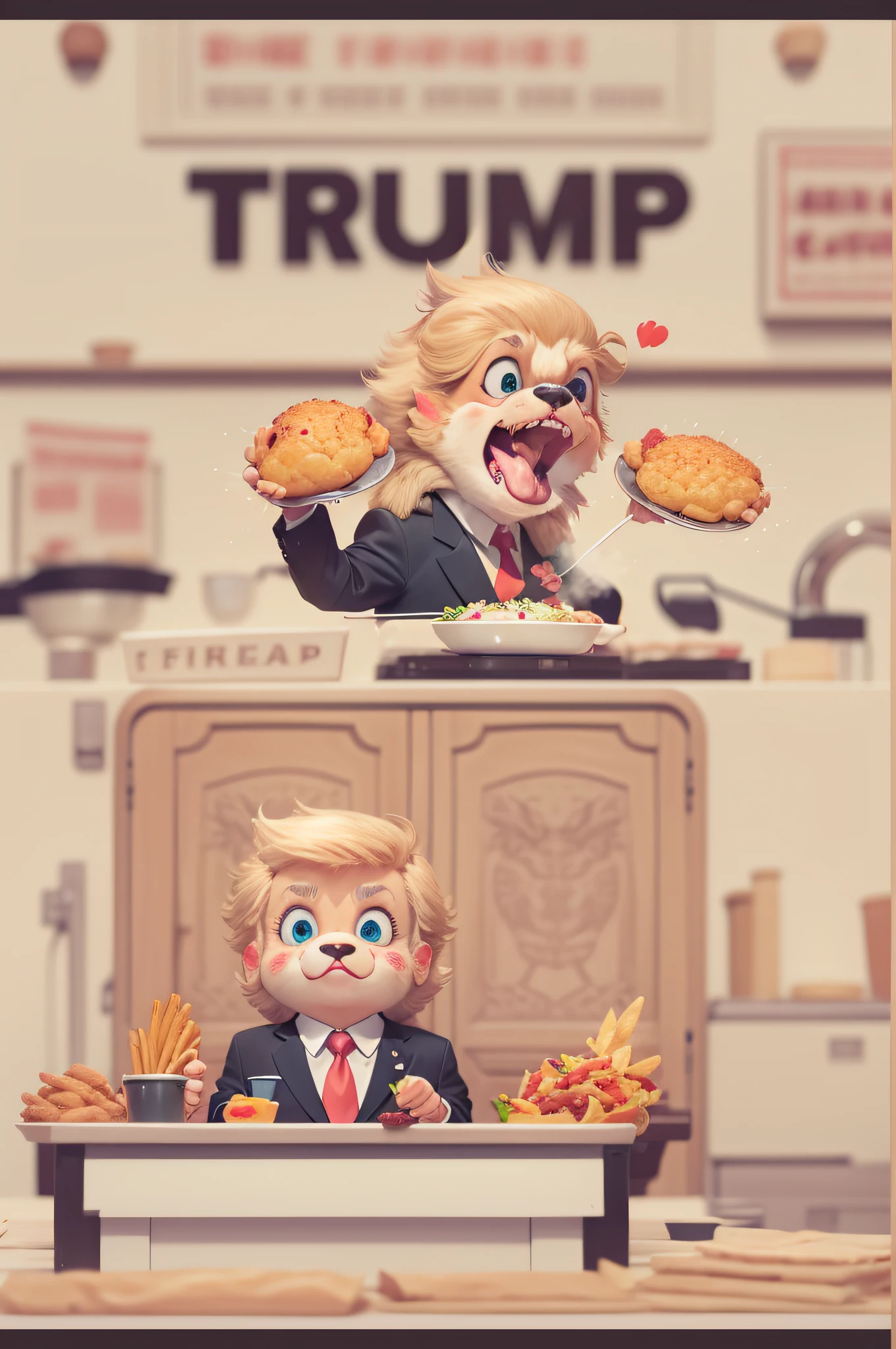 cute world,fluffy ,the president of united states,Donald Trump,eat fry chicken
