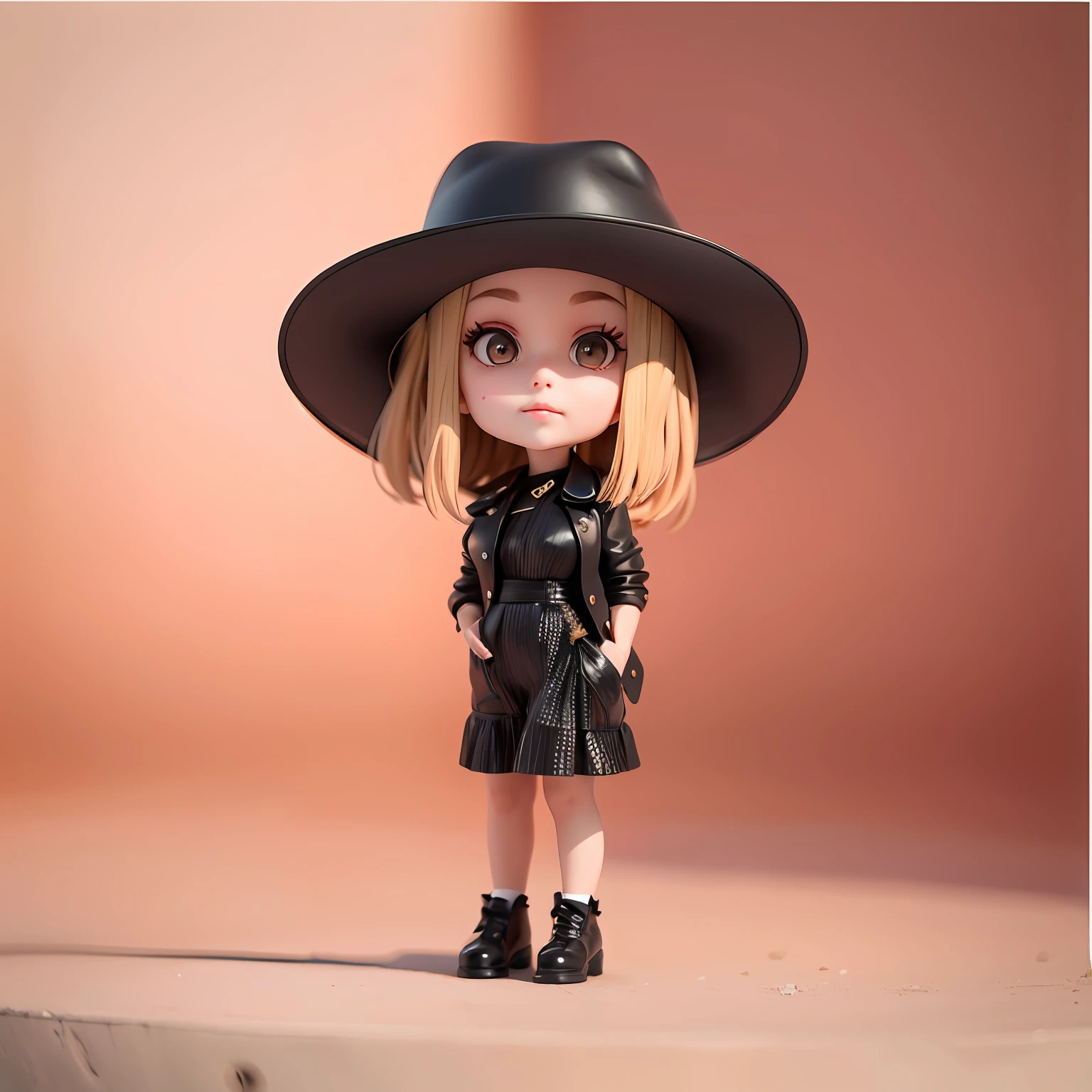 Young girls，Fashionab，Black hat，a black trench coat