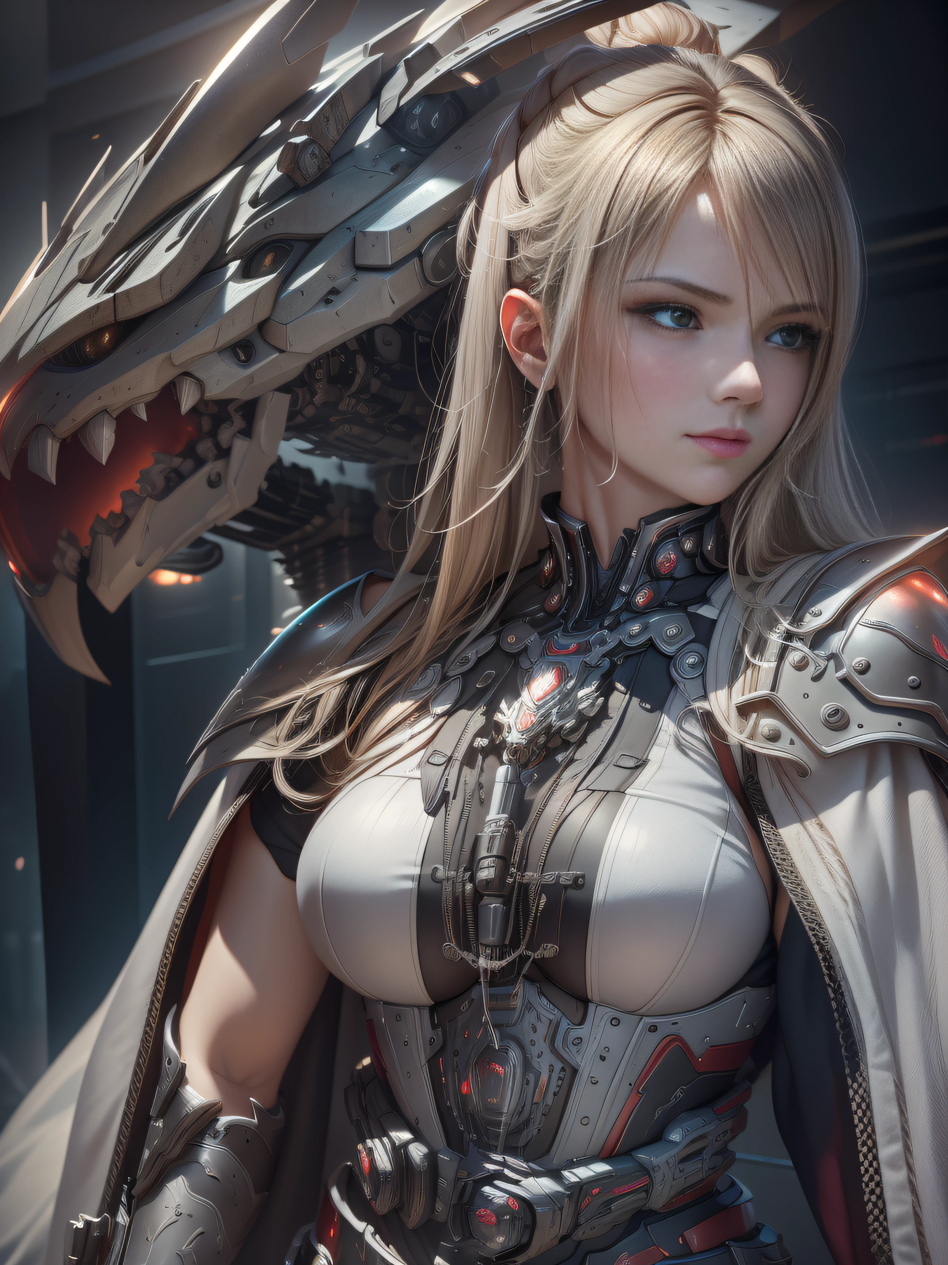 Highest image quality，Outstanding details，超高分辨率，（Fidelity：1.4）, Favor the details，(Final Fantasy XV character Ellania Dragon Knight), Wielding the Fang Tianlong Halberd，Cloak, She has a delicate and beautiful face,Raised sexy，cyber punk perssonage，Futuristic，mechanically aesthetic，Virtual Engine 5，Perfect detail rendering，rendering by octane，hyper HD