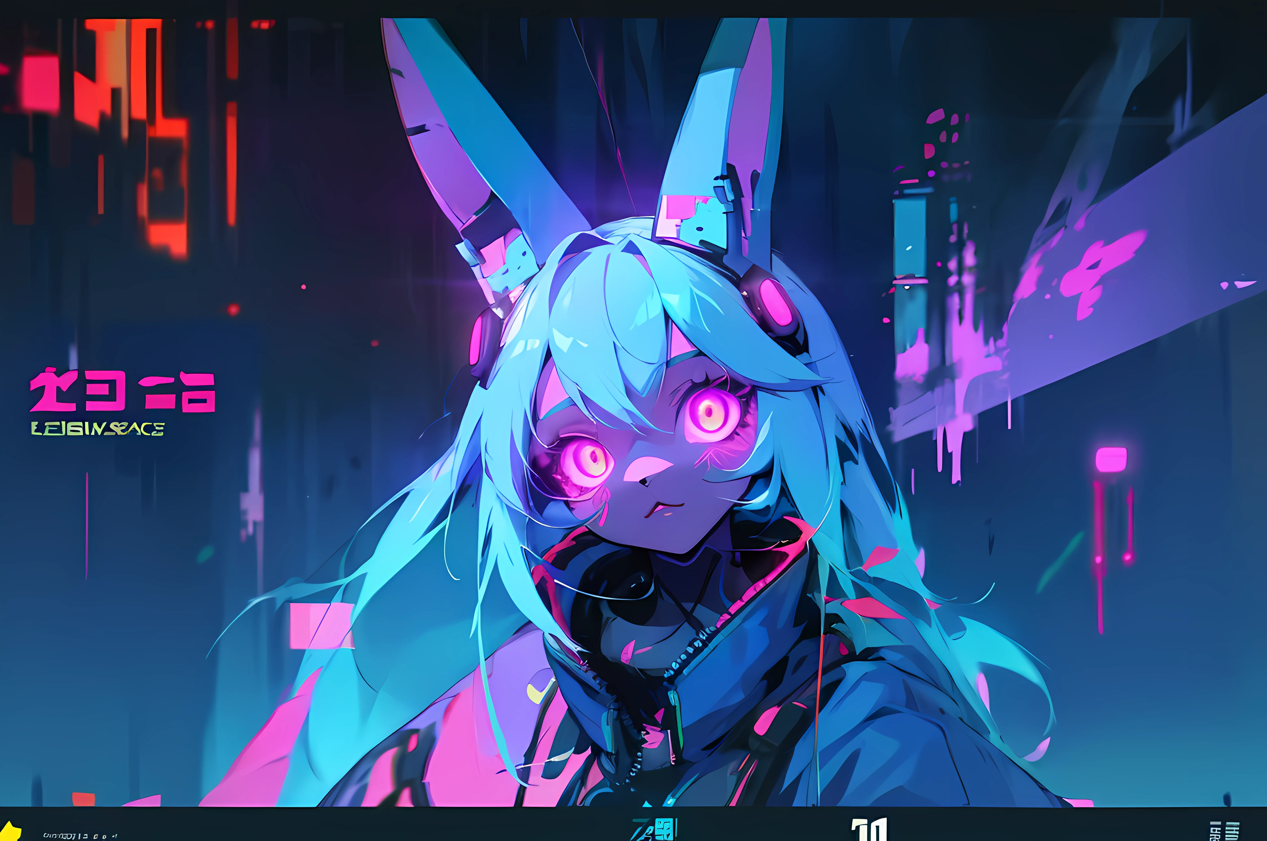 (vintage vhs), (crt screenshot), (Zen, Amy Sol style), (((blue anthro kemono furry rabbit))), underground cavern shining flashlight in old ruins, scene from a show about a blue anthro furry kemono rabbit who investigates deep space crime, (vast decrepit scenery:1.2) blame! style, nightmarish illustration, glowing eyes everywhere, intense eye contact, hybrid human / anthro, electrixbunny, rabbit anthro portrait, ((portrait)), bunnypunk, weirdcore voidpunk fursona, wearing bunny ears, cover art with light abstraction, abstract, simple vector art, contemporary Cybernetic art, color gradients, soft color palettes, layered forms, whimsical animation, style Ethereal abstract, 4K, , anime character with futuristic hair and glowing eyes in a dark room, digital cyberpunk anime art, anime style 4 k, digital cyberpunk - anime art, anime mecha aesthetic, digital cyberpunk anime!!, anime cyberpunk art, fully robotic!! catgirl, hyper concept art, cyberpunk anime girl mech, portrait anime space cadet girl, wearing cybernetic bunny ears , anime character with futuristic hair and glowing eyes in a dark room, digital cyberpunk anime art, anime style 4 k, digital cyberpunk - anime art, anime mecha aesthetic, digital cyberpunk anime!!, anime cyberpunk art, fully robotic!! catgirl, hyper concept art, cyberpunk anime girl mech, portrait anime space cadet girl, wearing cybernetic bunny ears --v6