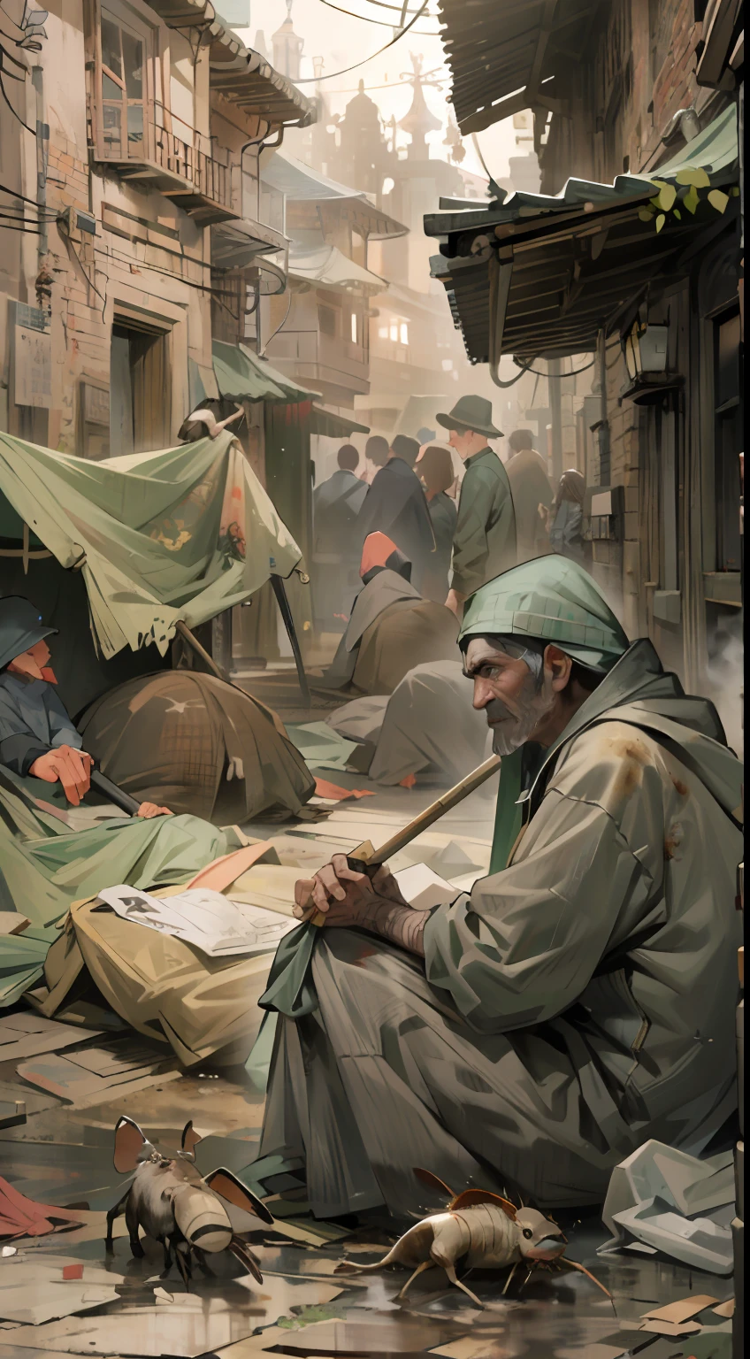 In town, There are actually a lot of thin poor people in rags, Sitting directly or even lying in filth,Their eyes were numb,Let the flies、A mouse、A cockroach
