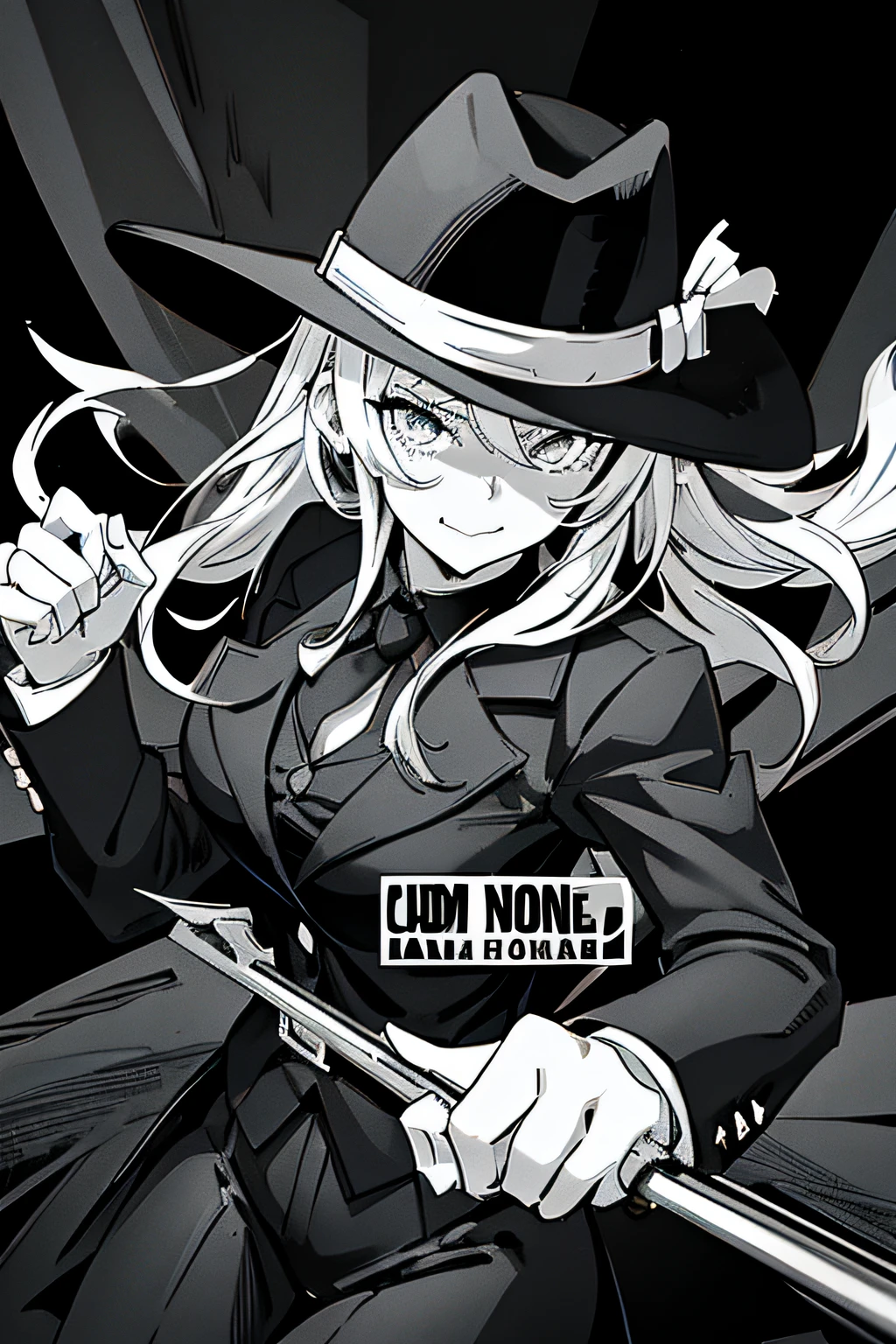 (Comic Noir Style),(black-and-white_High contrast),(Laura Budd_Pictures:0.5),(Laura Badhandoff:1.2),(Cowboy Shot),(8K resolution)、8K、Less in 8K、8K resolution、high intricate detailed、((looking at the viewers))、 A detailed face, 1girl in, 独奏,Female executives of the mafia