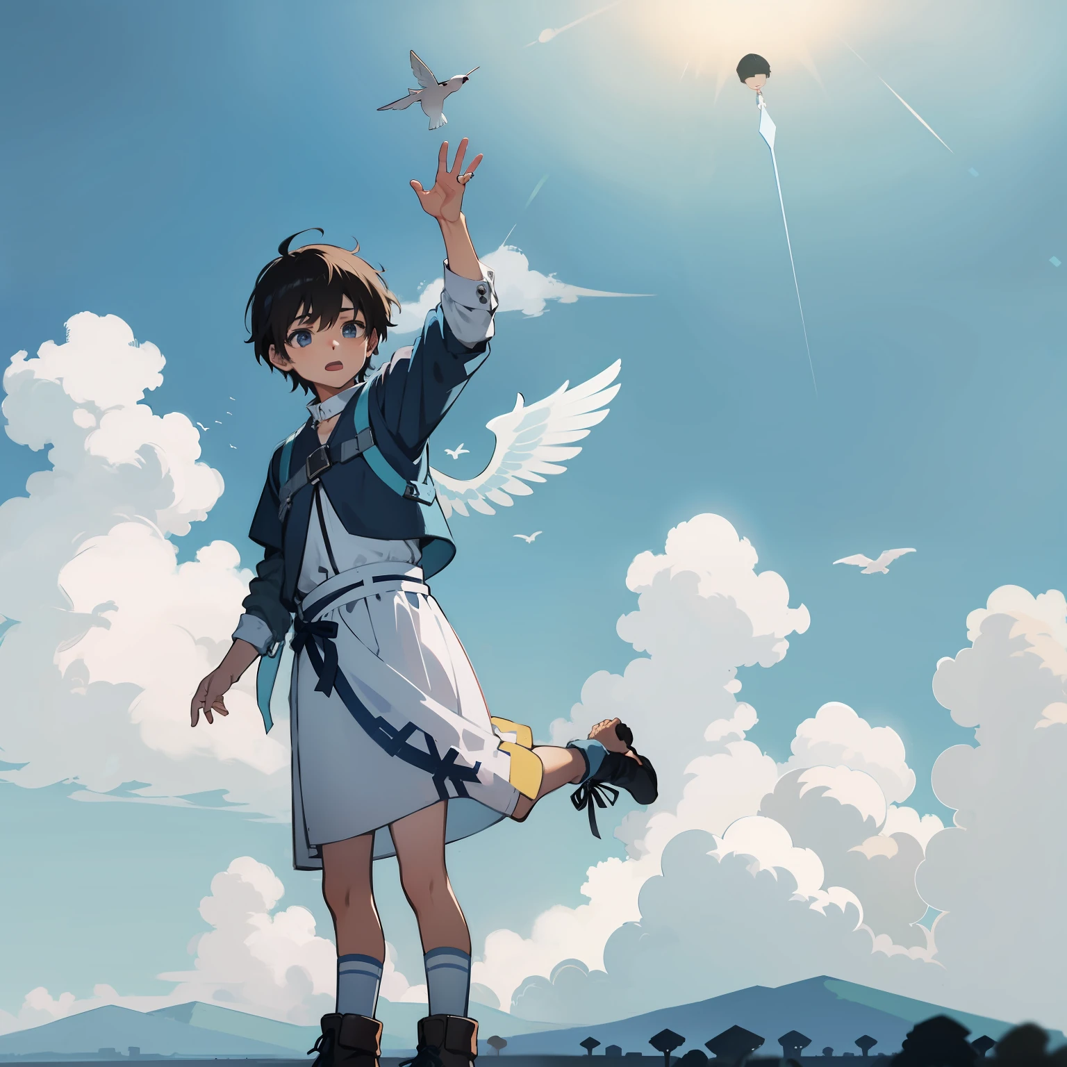 A boy with,Fly straight in the air