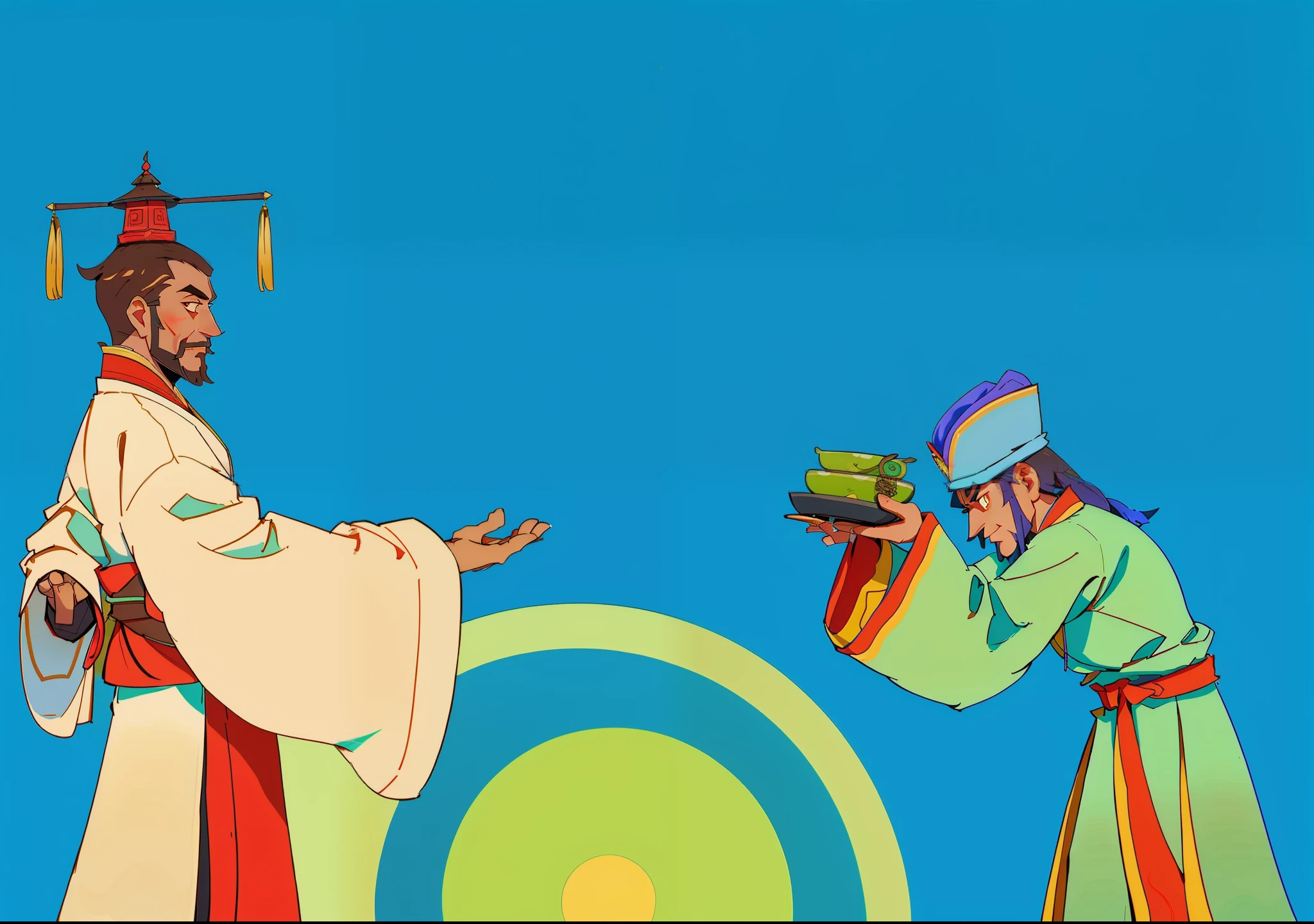 a drawing,A man in a robe and hat holds a piece of paper, Inspired by the Guan nobility, inspired by Emperor Huizong of Song, inspired by Dong Yuan, inspired by Gu An, inspired by Lü Ji, Wearing ancient Chinese clothes,Flat coating,، simple