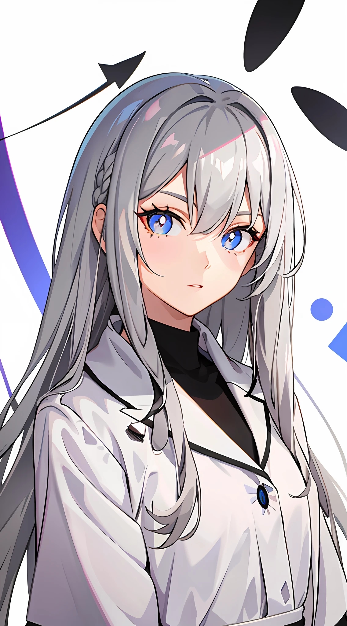 Gray hair and different pupils