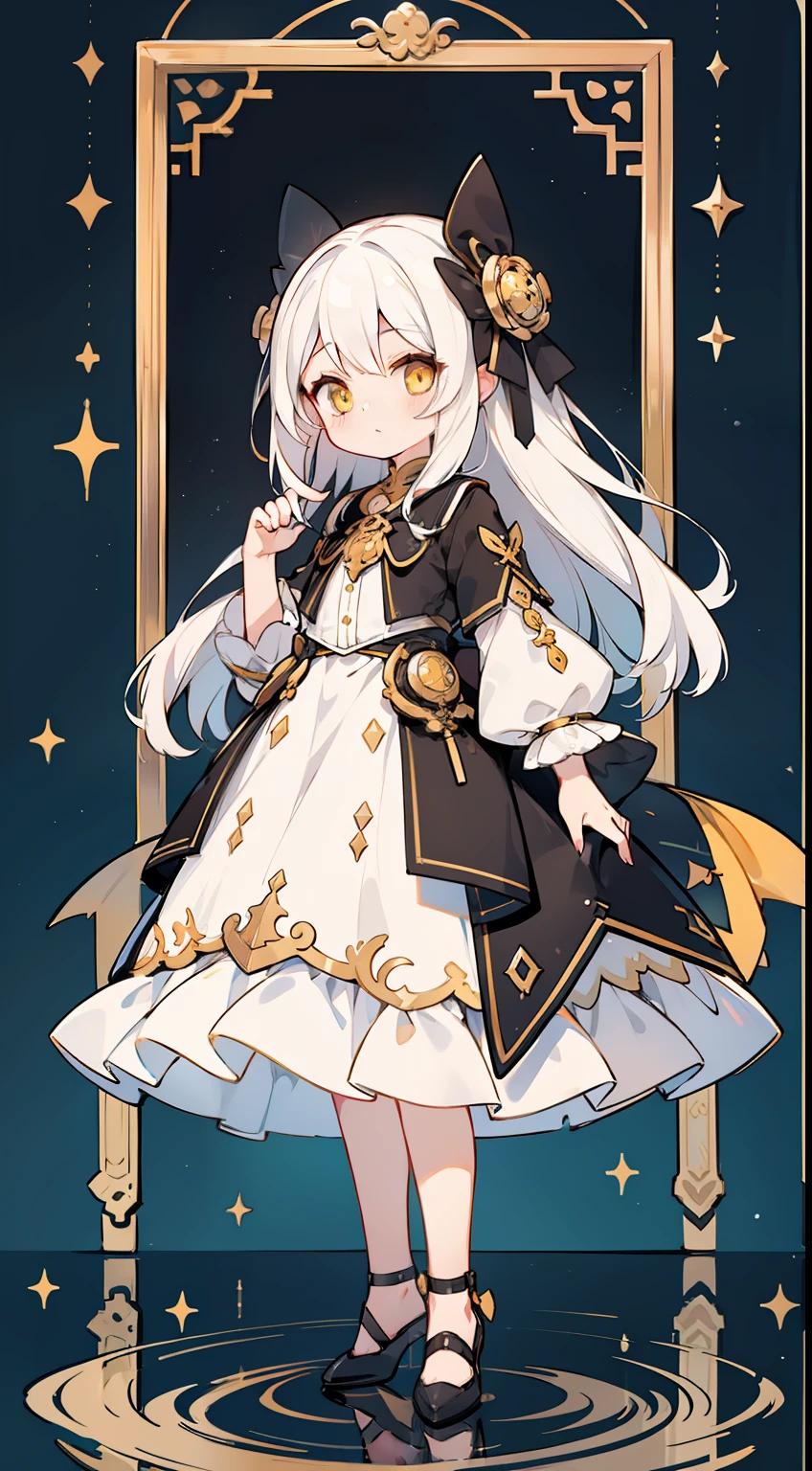 The whole body is reflected、Standing Picture、Oblique、One Girl、white hair、yellow eyes、cute little、Long、masterpiece、top-quality、Top image quality