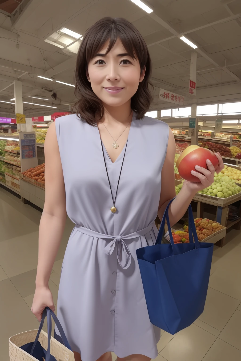 (8k,RAW photos,tmasterpiece:1.3),(realisticlying,photograph realistic:1.37),(looking at viewert:1.331),50-year-old middle-aged woman,Gray hair,Dress normally,A small bag hangs from his hand,Grocery shopping at the wet market,mix4 best quality。