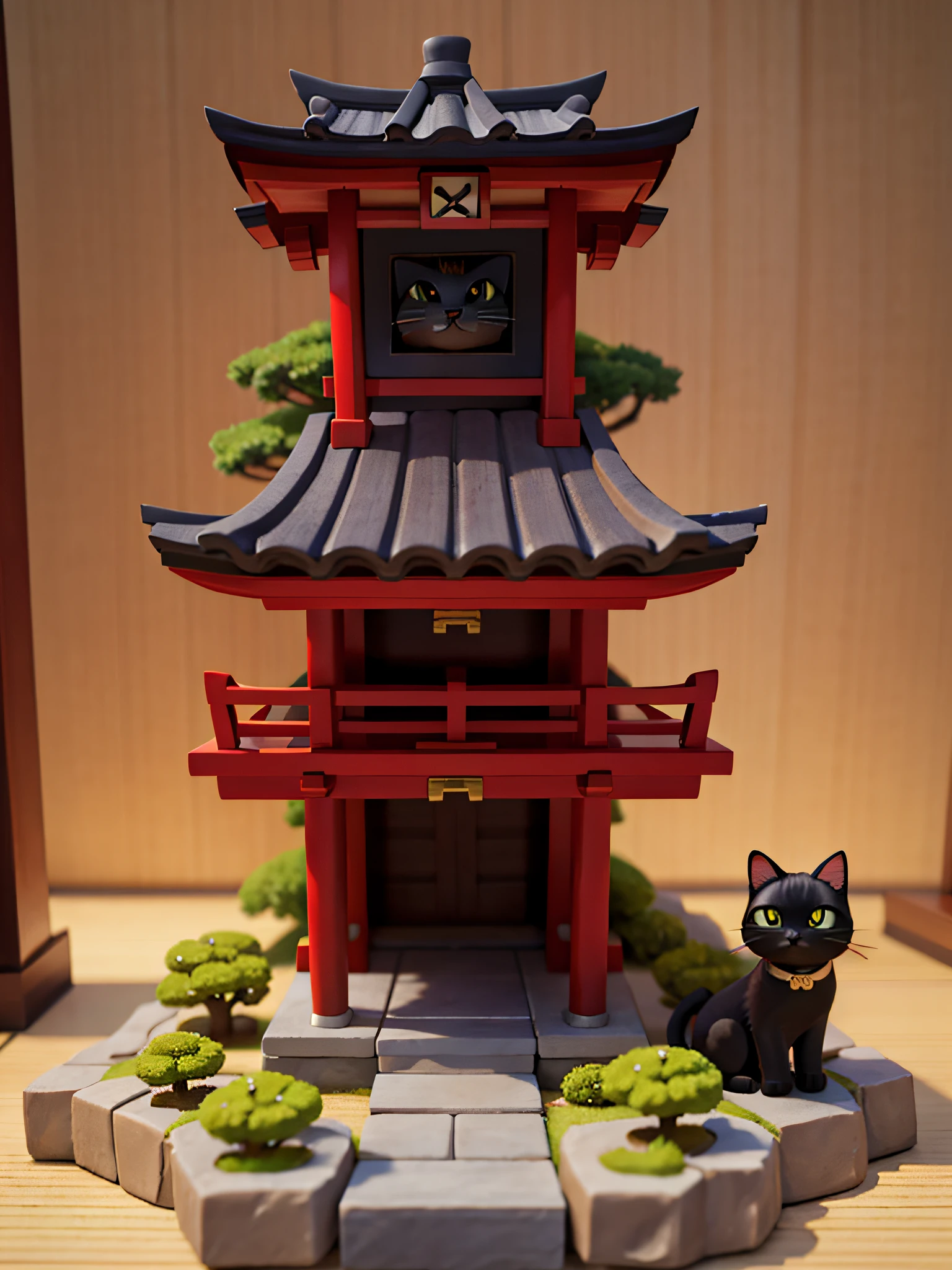 cat,cute cat,one body,one head,singl face,toy,vignette figure,whole body、1 cat、Very cute cat figure、Ultra Precise Cat Figure、Deformed cat、Sparkling eyes、Cat whole body、Output image quality(add detail、The ultra -The high-definition、Masterpiece、hight resolution、8K、Award-winning works)、(intricate-detail、ultra-detailliert:1.2)、Cinematic Shots、vignettes、central、japanic style、pure Japanese style、japanese aesthetic、Traditional Japan culture、Vermilion torii gate、Stone approach、pine trees、willow trees、Bonsai in Japanese style、black cat、Chic impression、Muted shades、gentle shades、Attractive composition、Attractive lighting、depth of fields、diorama