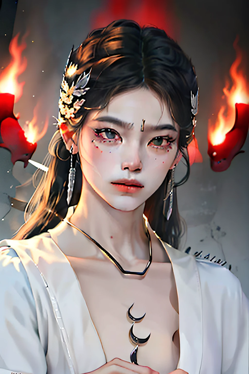 Hold the knife，Sharp black eyes、onimous、terroral、The spirit god behind the man，Asura God