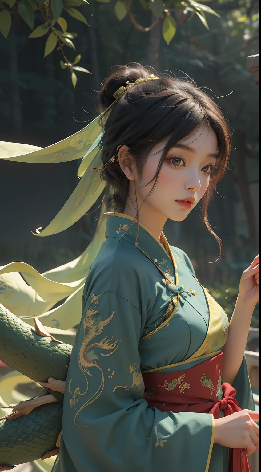 Ultra high quality，MASTERPIECE，Perfect illustration，extreme details，China Hua，Grandiose Scene 1.4 pcs，theme：Dragon Boat Festival Blue Dragon Maiden picture
hue：The main color is light blue，Paired with fresh greens and bright yellows，Create lightness、Bright atmosphere。
Picture composition：With the green dragon as the main body，On the green dragon sat a girl，The girl was dressed in blue Hanfu，Holding sweet rice dumplings in his hand，Jubilant expressions，Look into the distance。The green dragon's body meandered，The dragon head and tail parts protrude，Highlights the traditional Chinese dragon culture。Around the blue dragon and the maiden，Traditional calamus can be added、Wormwood、realgar、Sachets and other elements，to highlight the history and culture of the Dragon Boat Festival。
Pay special attention：In order to highlight the traditional culture of the Dragon Boat Festival，The girl in the picture is supposed to wear traditional Hanfu，At the same time, the performance of the green dragon does not have to be too realistic，It is possible to add the characteristics of Chinese painting，Such as ink、line、Ink rendering, etc，Create a traditional Chinese style。
Picture atmosphere：The whole picture should create jubilation、lively、Festive atmosphere，It shows the traditional culture of the Dragon Boat Festival，At the same time, create lightness、mingliang、Fresh feeling，Let people feel the joy and enjoyment of the festival。
Other elements：The performance of the green dragon can also be added to the river、Traditional elements such as dragon boats，To highlight the dragon boat racing style of the Dragon Boat Festival。At the same time