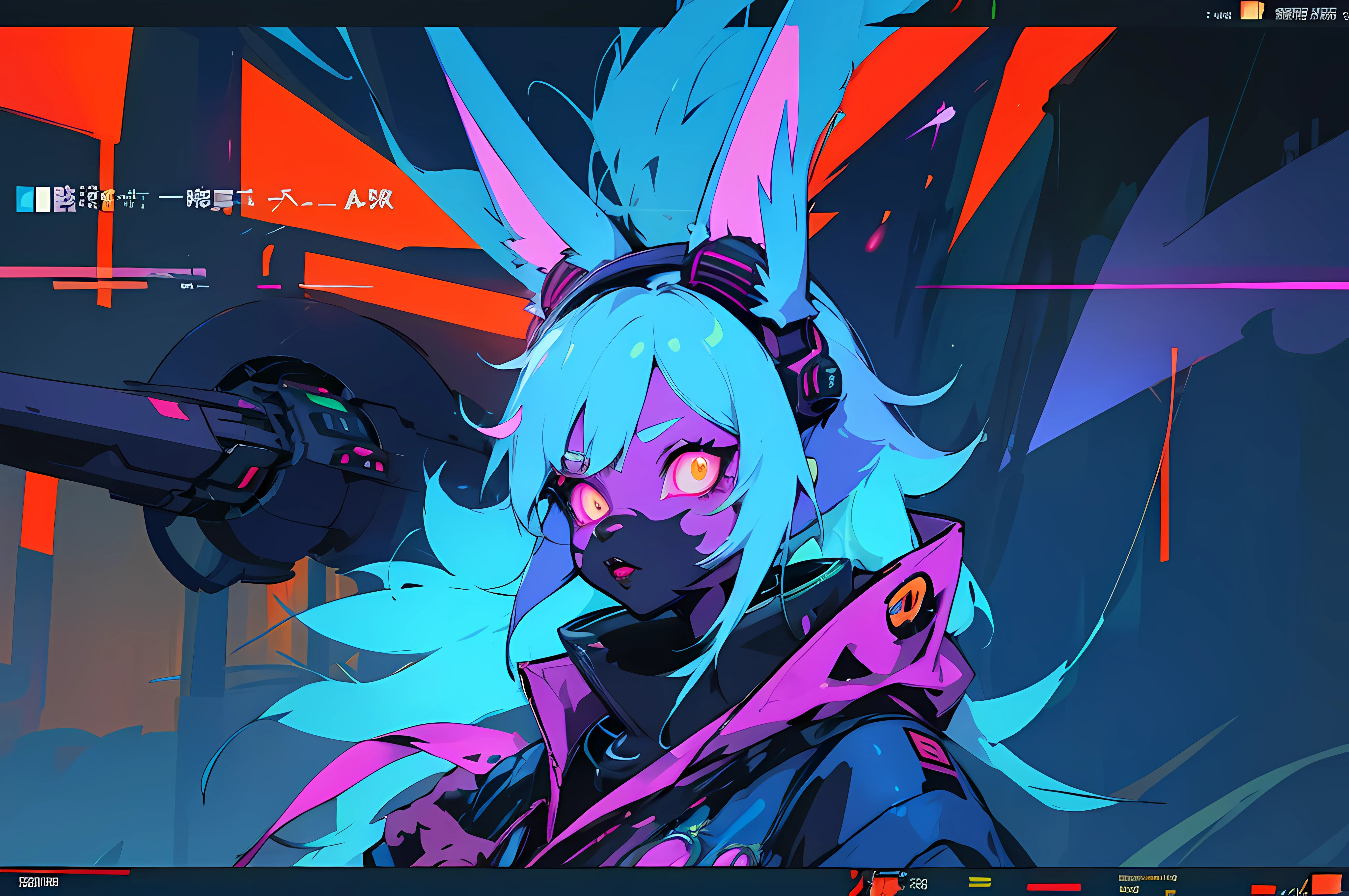 (vintage vhs), (crt screenshot), (Zen, Amy Sol style), (((blue anthro kemono furry rabbit))), underground cavern shining flashlight in old ruins, scene from a show about a blue anthro furry kemono rabbit who investigates deep space crime, (vast decrepit scenery:1.2) blame! style, nightmarish illustration, glowing eyes everywhere, intense eye contact, hybrid human / anthro, electrixbunny, rabbit anthro portrait, ((portrait)), bunnypunk, weirdcore voidpunk fursona, wearing bunny ears, cover art with light abstraction, abstract, simple vector art, contemporary Cybernetic art, color gradients, soft color palettes, layered forms, whimsical animation, style Ethereal abstract, 4K, , anime character with futuristic hair and glowing eyes in a dark room, digital cyberpunk anime art, anime style 4 k, digital cyberpunk - anime art, anime mecha aesthetic, digital cyberpunk anime!!, anime cyberpunk art, fully robotic!! catgirl, hyper concept art, cyberpunk anime girl mech, portrait anime space cadet girl, wearing cybernetic bunny ears , anime character with futuristic hair and glowing eyes in a dark room, digital cyberpunk anime art, anime style 4 k, digital cyberpunk - anime art, anime mecha aesthetic, digital cyberpunk anime!!, anime cyberpunk art, fully robotic!! catgirl, hyper concept art, cyberpunk anime girl mech, portrait anime space cadet girl, wearing cybernetic bunny ears --v6