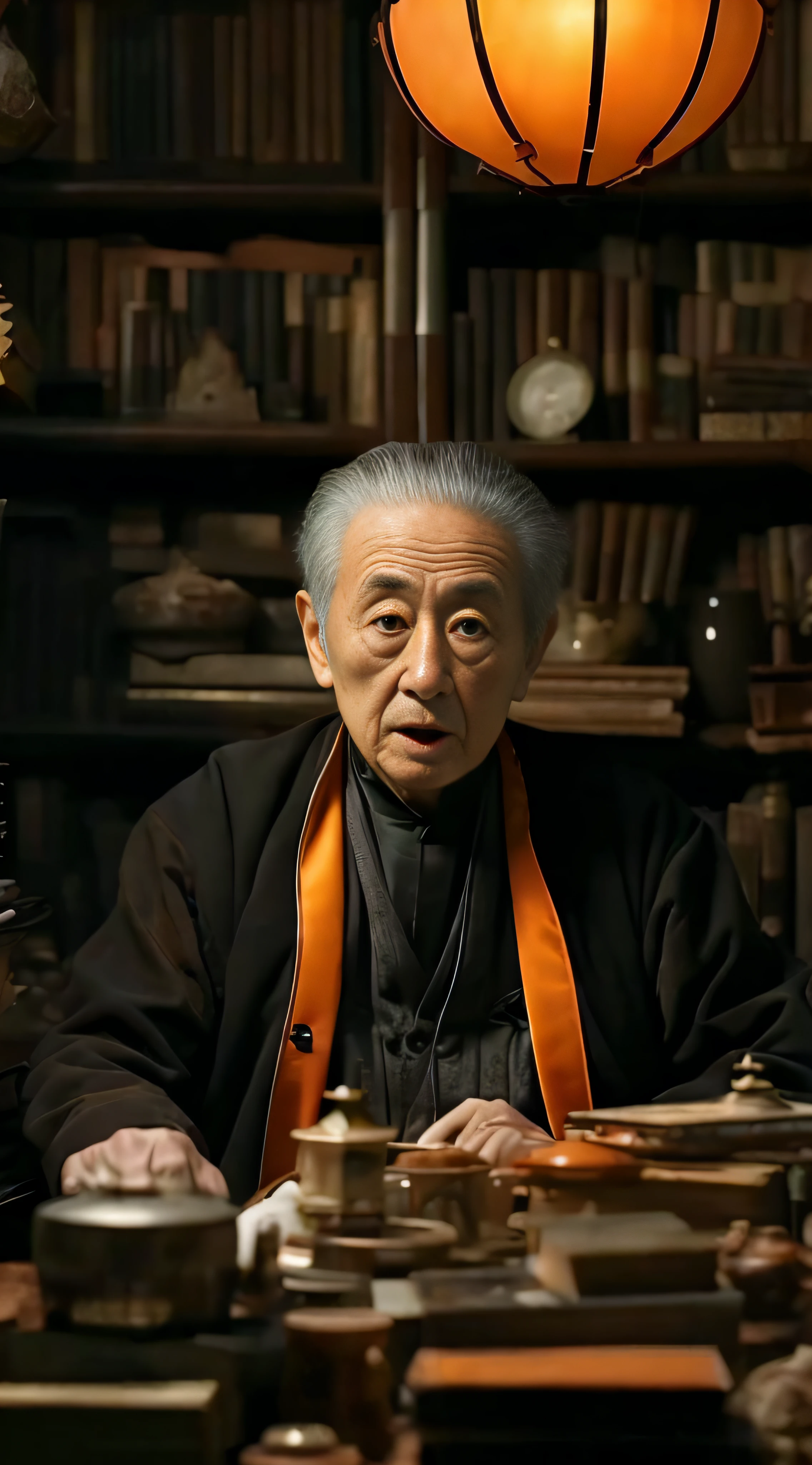 The Arafards sat at the table,There is a lamp overhead, amano yoshitaka, ryohji hase, Taoist, ishirō honda, tatsuyuki tanaka hd, masakazu katsura, yoshiyuki sadamoto, zhang daqian, Taoist master, inspired by Wu Daozi, Leiji Matsumoto