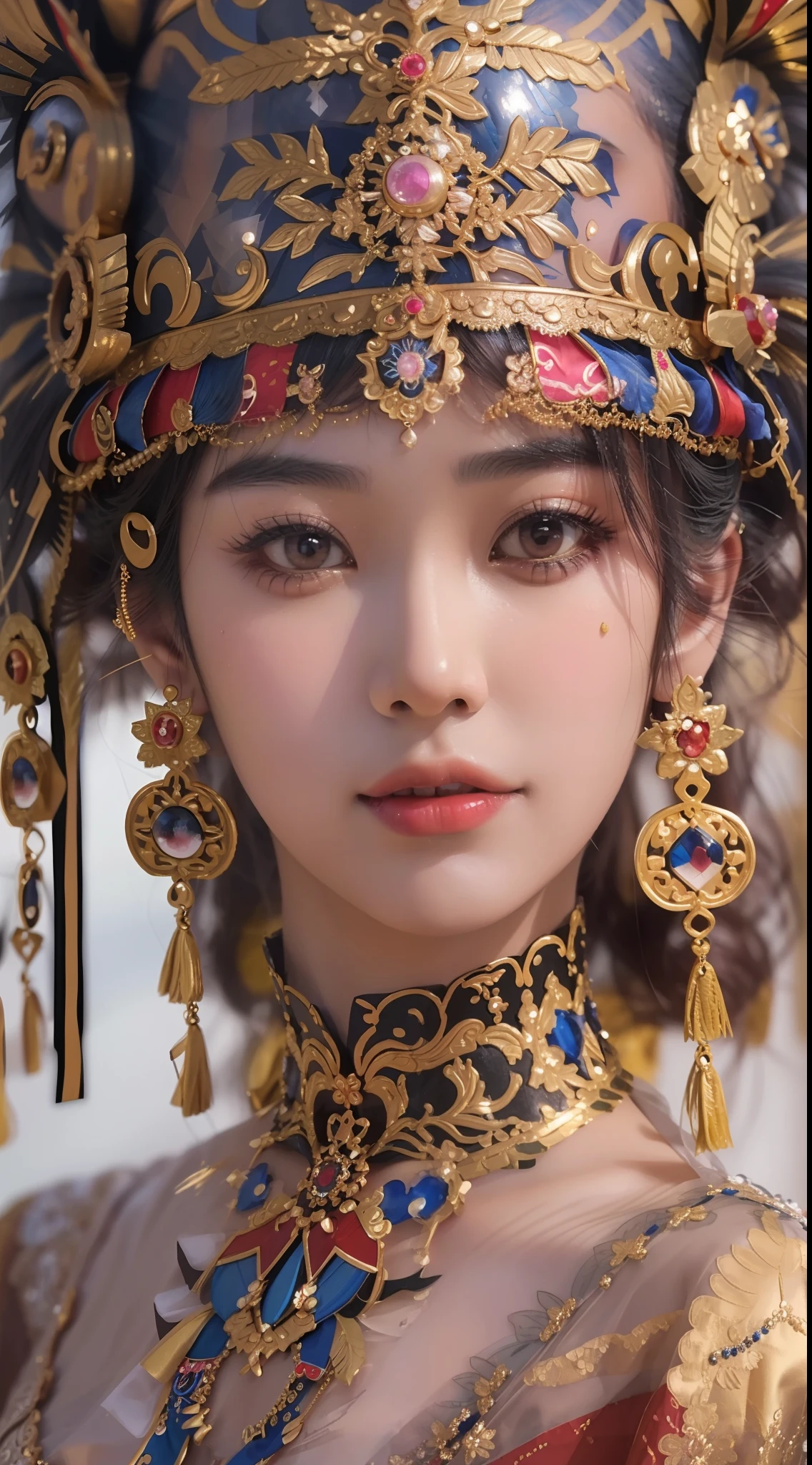 Realistic, authentic, Masterpiece, beautiful and amazing , Burmese traditional costume, beautiful 22 yo girl, detail face,((( hyper realistic skin texture))), hyper realistic eye detail skin , ultrarealistic photo shot, full body shot. Charming dress, beautiful  standing pose.